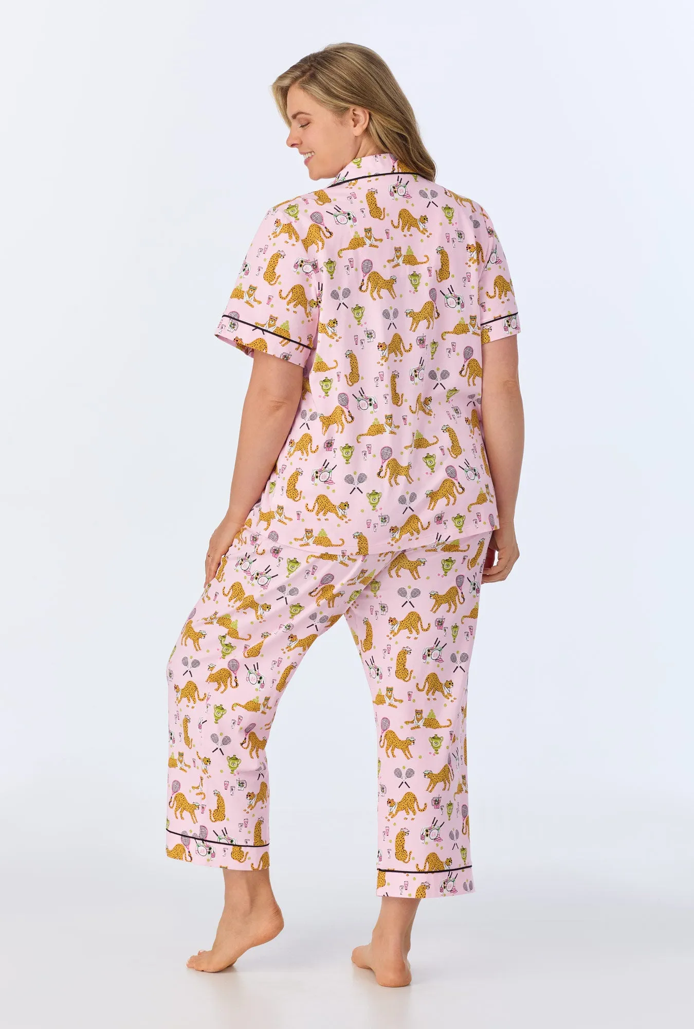 Tennis Cheetahs Short Sleeve Classic Stretch Jersey Cropped PJ Set sold by BedHead product image thumbnail 5