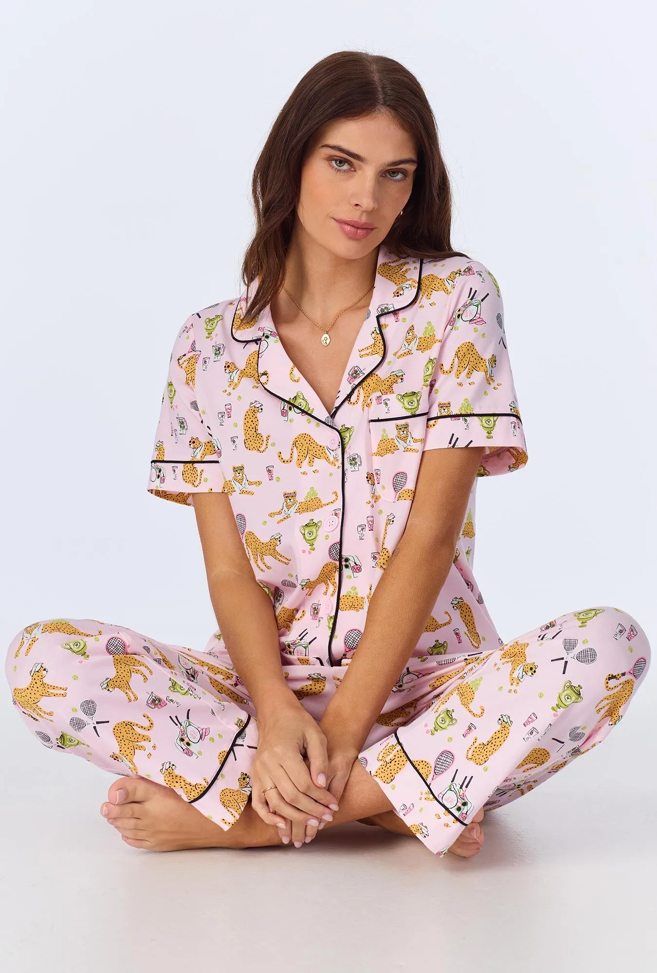 Tennis Cheetahs Short Sleeve Classic Stretch Jersey Cropped PJ Set sold by BedHead product image thumbnail 4