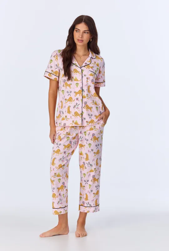 Tennis Cheetahs Short Sleeve Classic Stretch Jersey Cropped PJ Set sold by BedHead