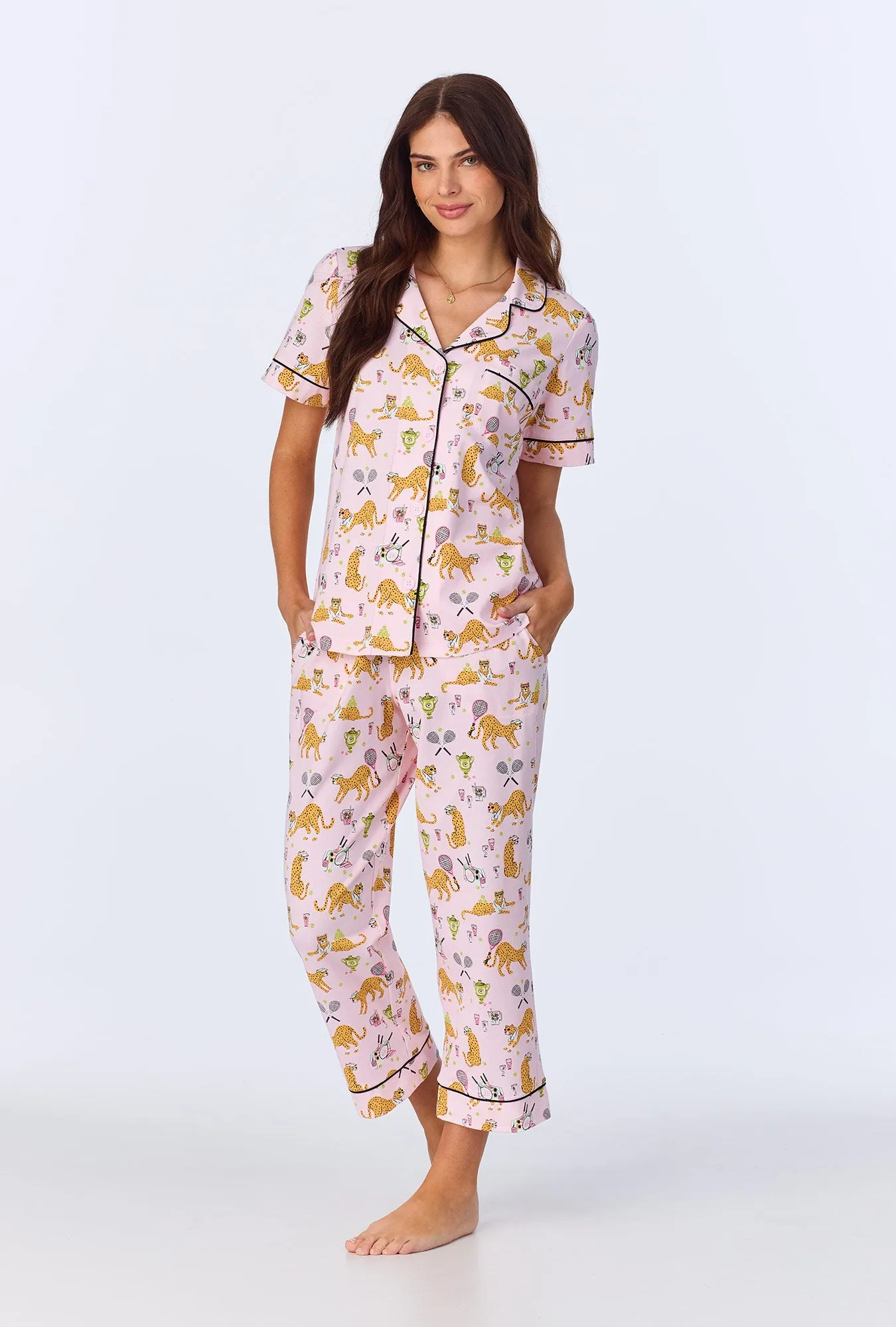 Tennis Cheetahs Short Sleeve Classic Stretch Jersey Cropped PJ Set sold by BedHead product image thumbnail 2