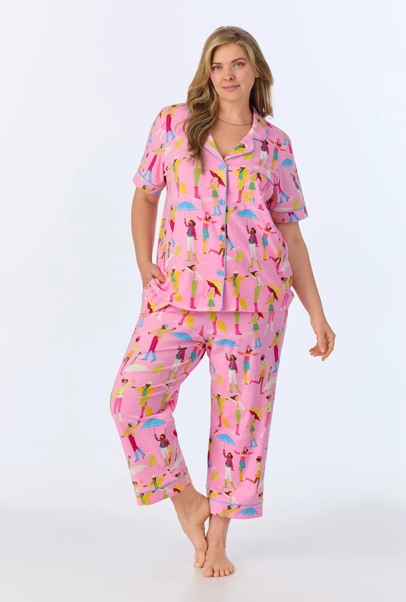 Spring Showers Short Sleeve Classic Stretch Jersey Cropped PJ Set sold by BedHead product image thumbnail 5