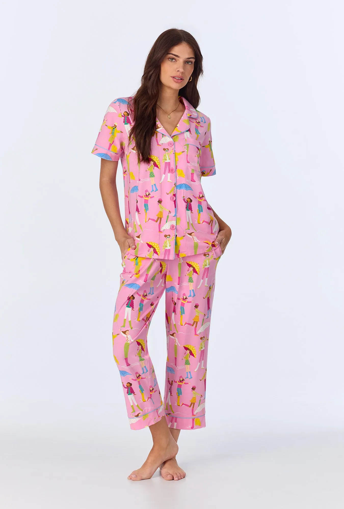 Spring Showers Short Sleeve Classic Stretch Jersey Cropped PJ Set sold by BedHead