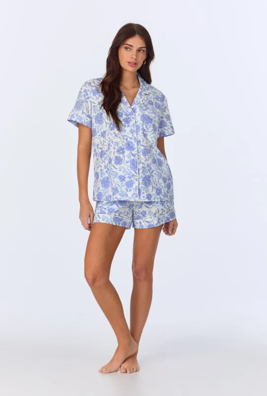 Belle Fleur Short Sleeve Classic  Shorty Woven Cotton Poplin PJ Set sold by BedHead