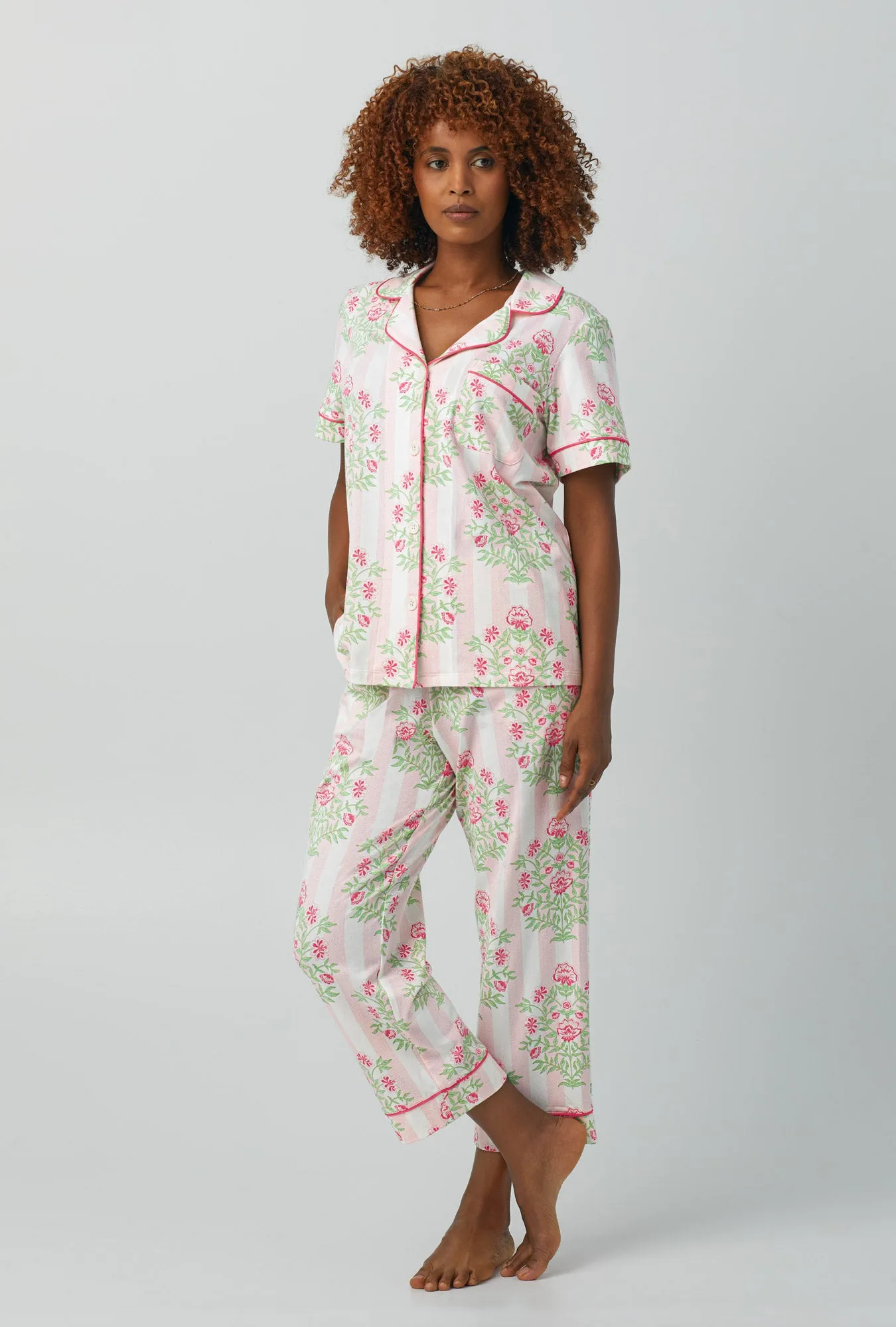 Estate Bouquet Short Sleeve Classic Stretch Jersey Cropped PJ Set sold by BedHead