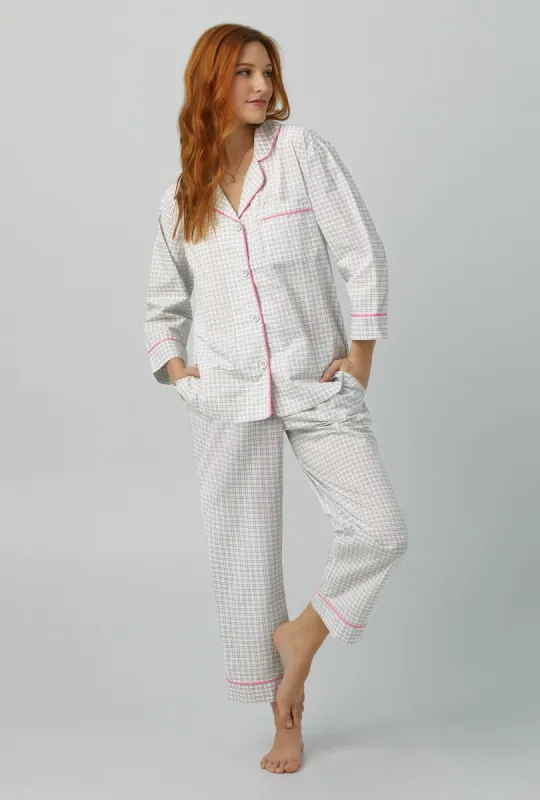 Cottage Plaid 3/4 Sleeve Classic Woven Cotton Poplin Cropped PJ Set sold by BedHead