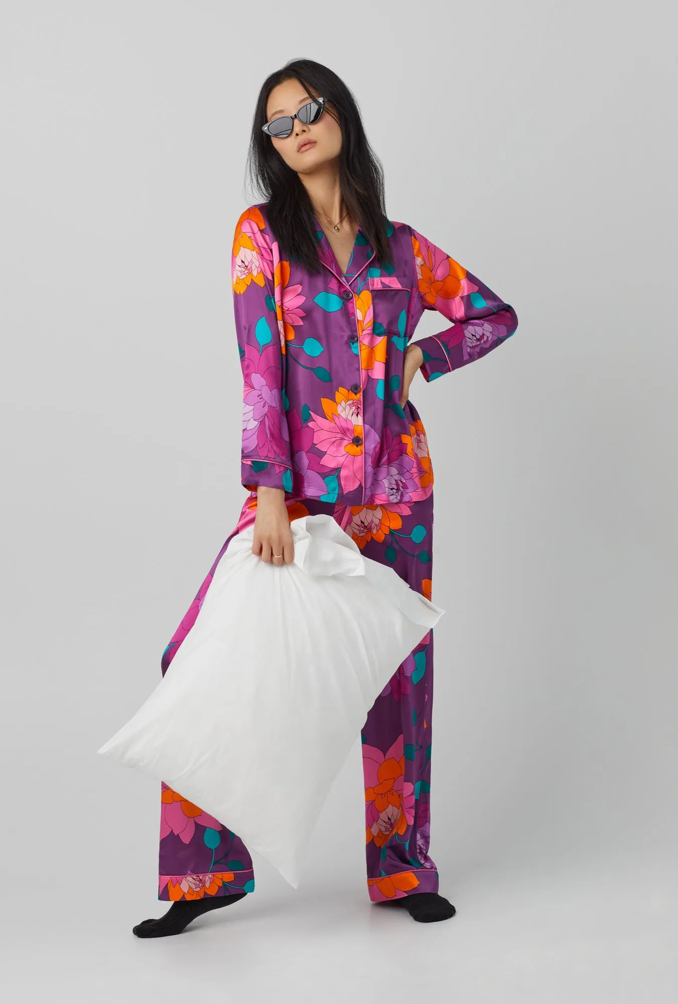 Bedhead x Trina Turk Evening Bloom Long Sleeve Classic Washable Silk PJ Set sold by BedHead
