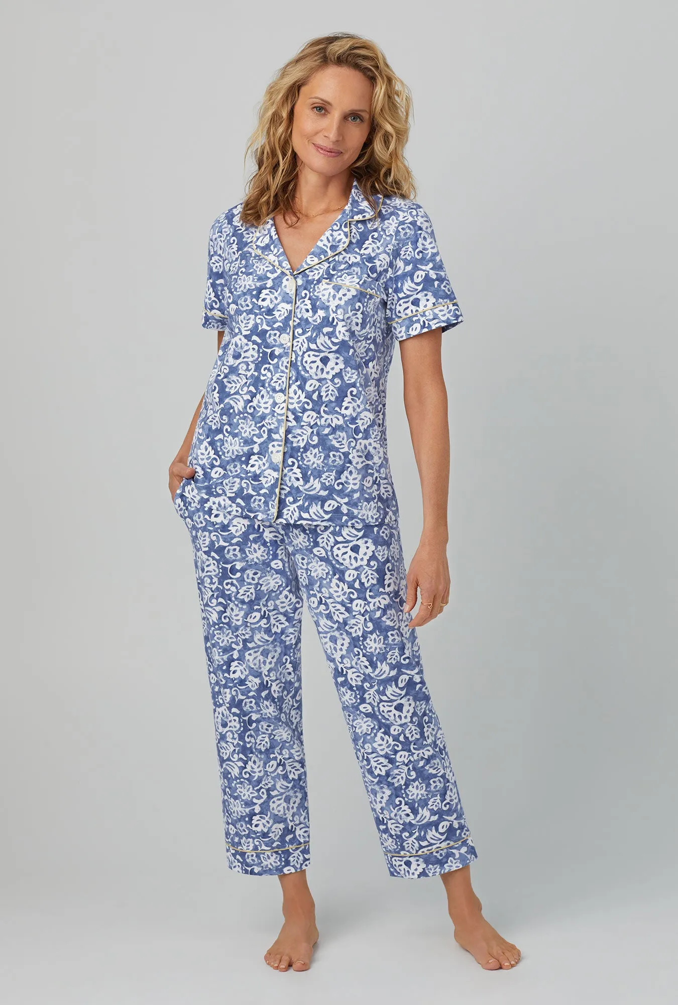 Autumn Eve Short Sleeve Classic Stretch Jersey Cropped PJ Set sold by BedHead