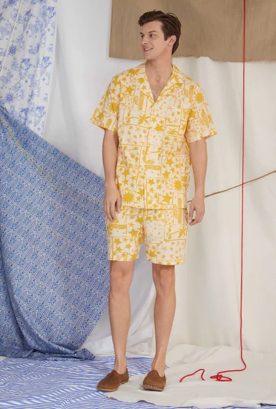 Wanderer Men's Short Sleeve Notch Woven Cotton Poplin Boxer PJ Set sold by BedHead