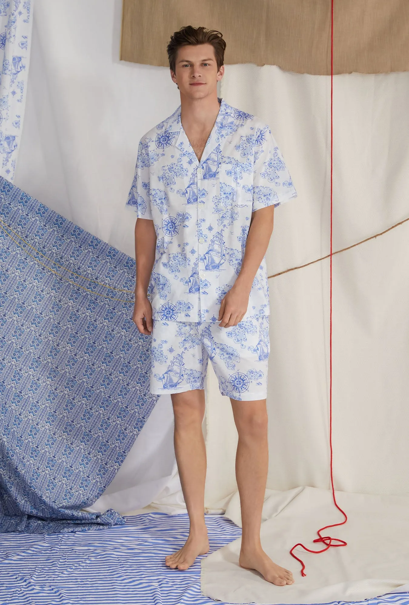 Voyager Men's Short Sleeve Notch Woven Cotton Poplin Boxer PJ Set sold by BedHead