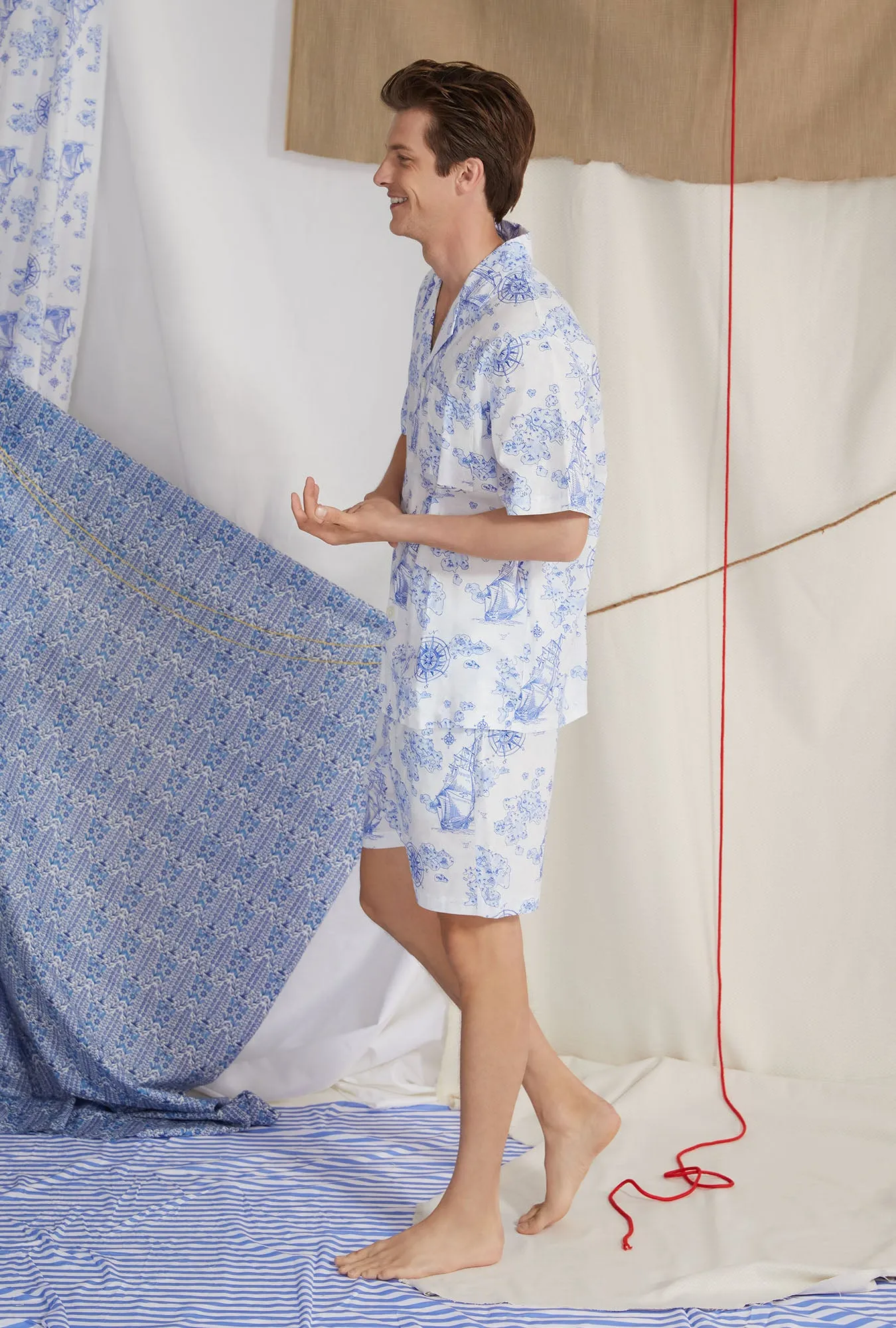 Voyager Men's Short Sleeve Notch Woven Cotton Poplin Boxer PJ Set sold by BedHead product image thumbnail 2