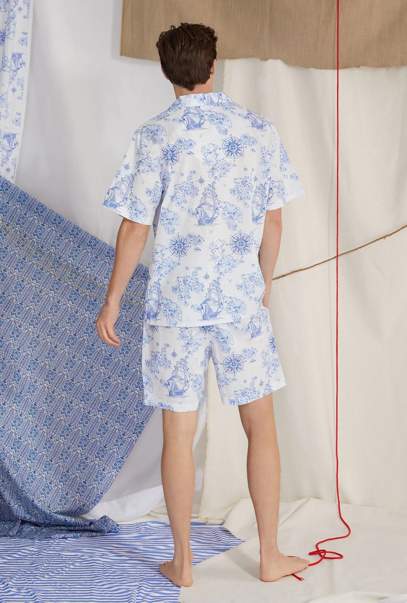 Voyager Men's Short Sleeve Notch Woven Cotton Poplin Boxer PJ Set sold by BedHead product image thumbnail 3