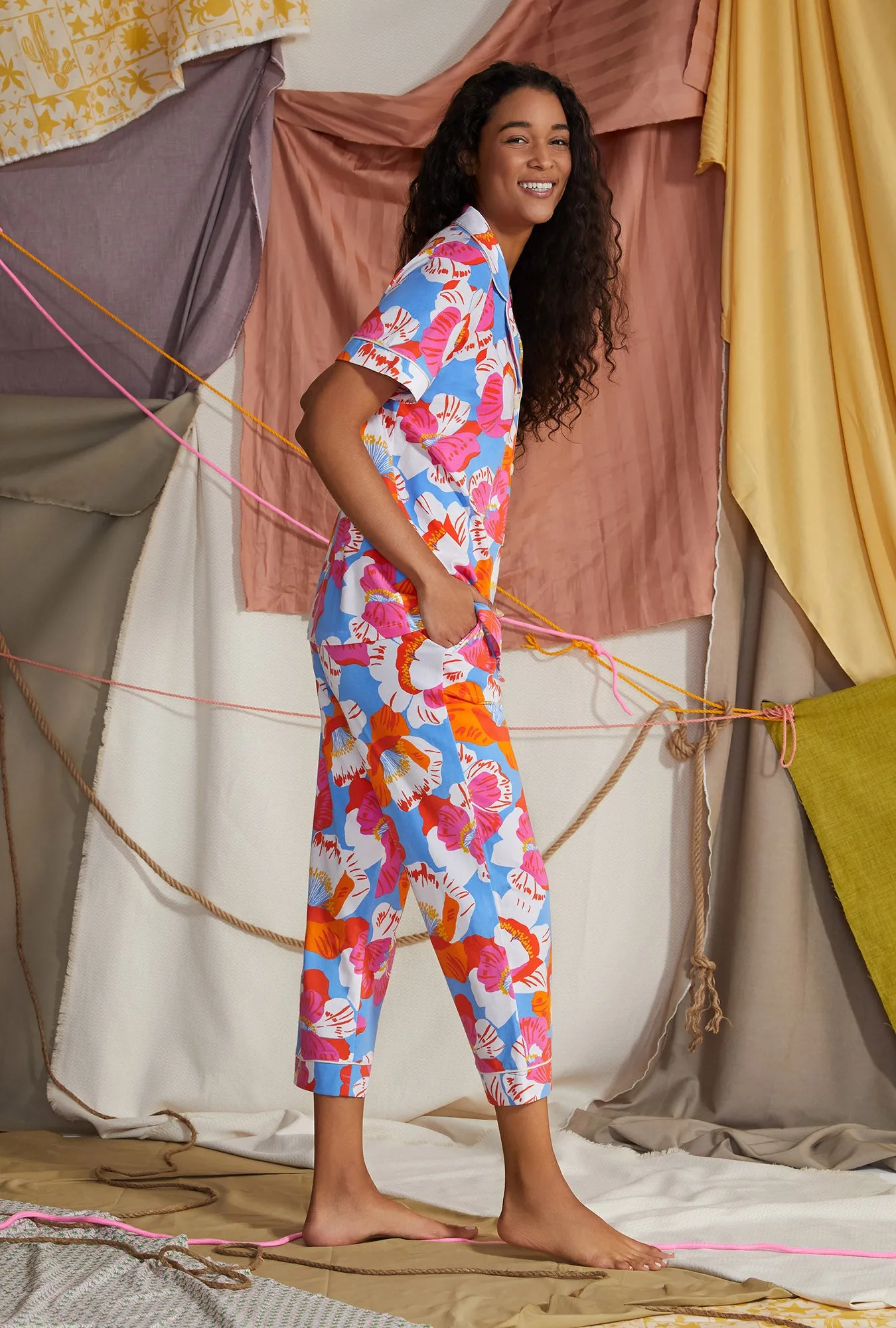 BedHead x Trina Turk Morning Flowers Short Sleeve Stretch Jersey Cropped PJ Set sold by BedHead product image thumbnail 3