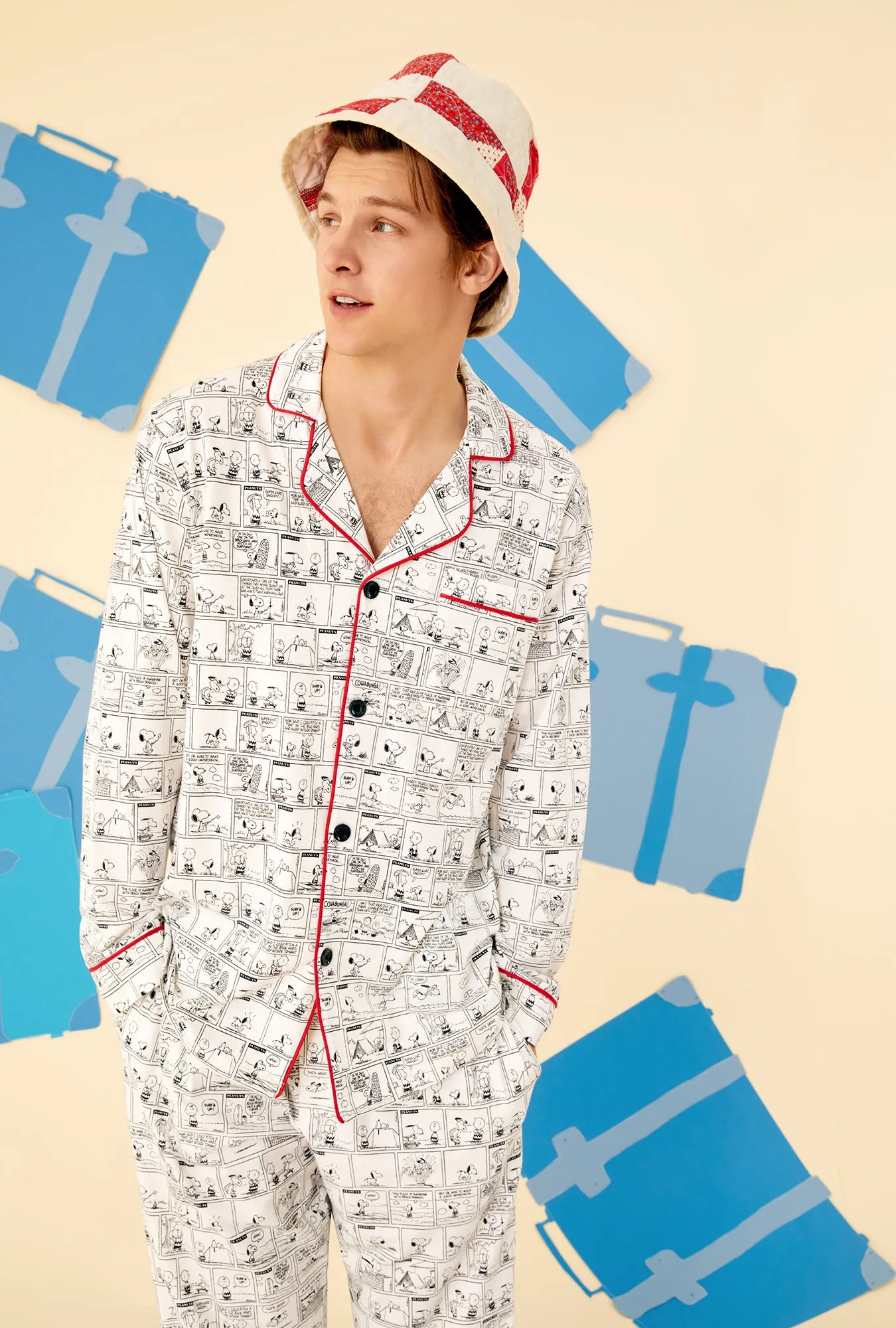 BedHead x Peanuts Comic Strip Men's Long Sleeve Classic Stretch Jersey PJ Set sold by BedHead