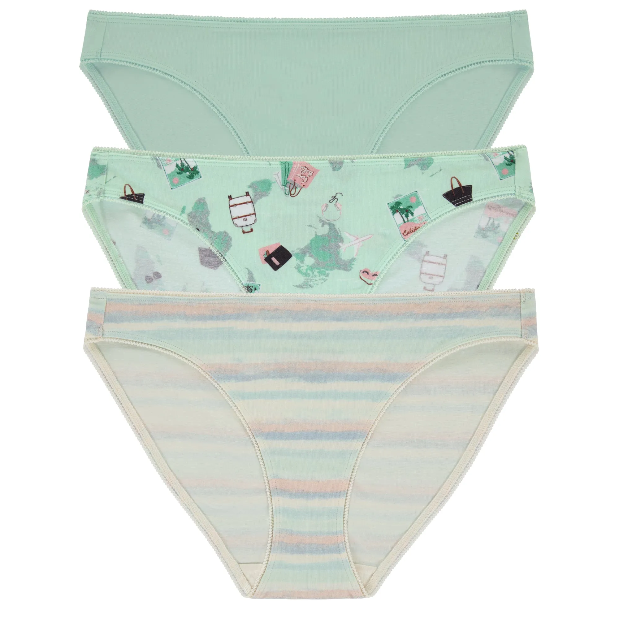 Stretch Jersey Bikini Underwear 3 Pack-Soothing Sea Pack Your Bags Rainbow Stripe sold by BedHead