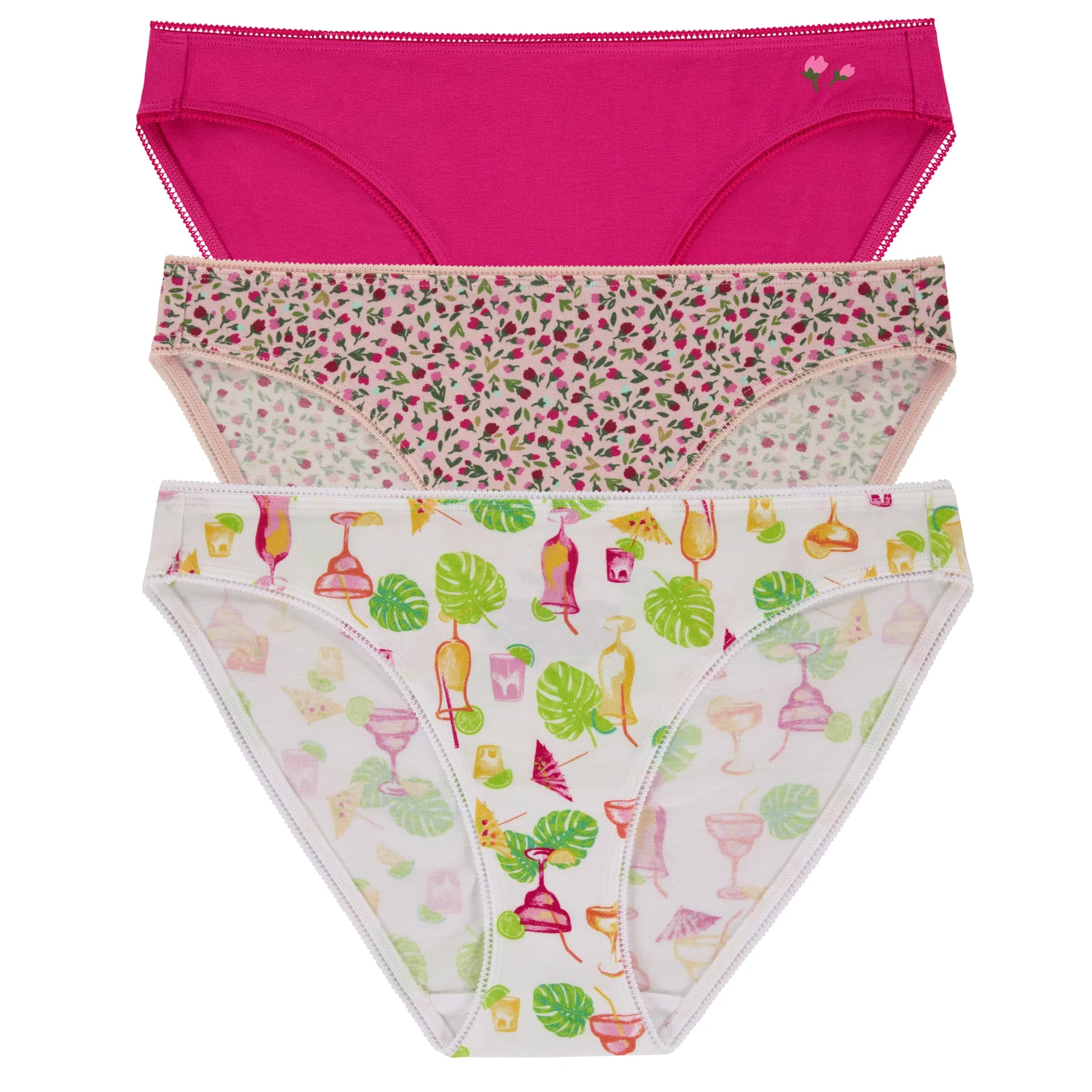 Stretch Jersey Bikini Underwear 3 Pack-Magenta, Pretty Ditsy, Summer Fun sold by BedHead