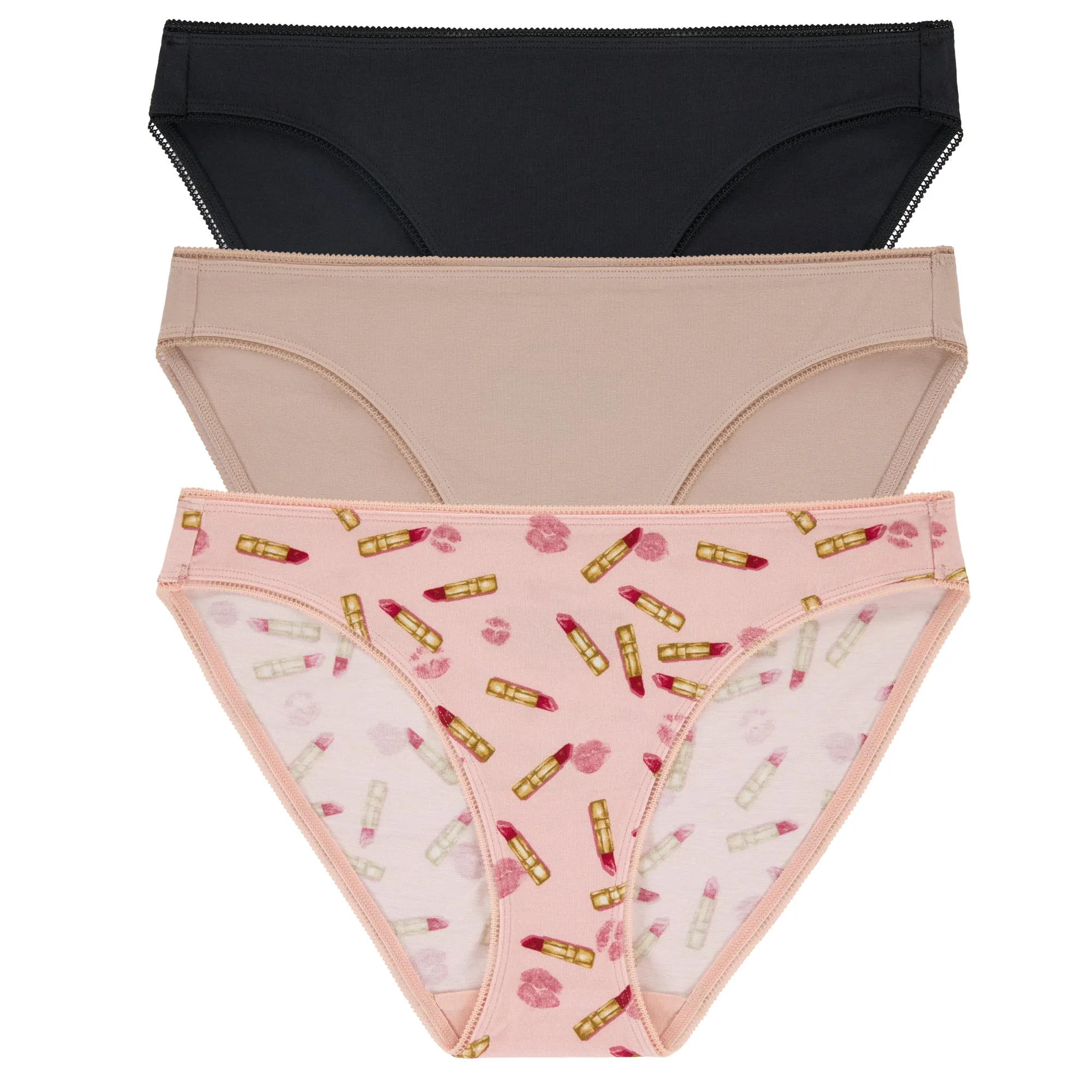 Stretch Jersey Bikini Underwear 3 Pack-Black Nude Hot Lips sold by BedHead