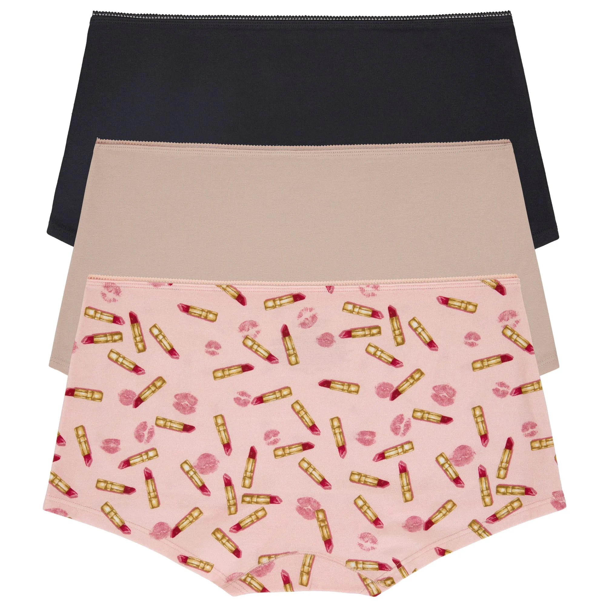 Stretch Jersey Boyshort Underwear 3 Pack-Black Nude Hot Lips sold by BedHead product image thumbnail 2