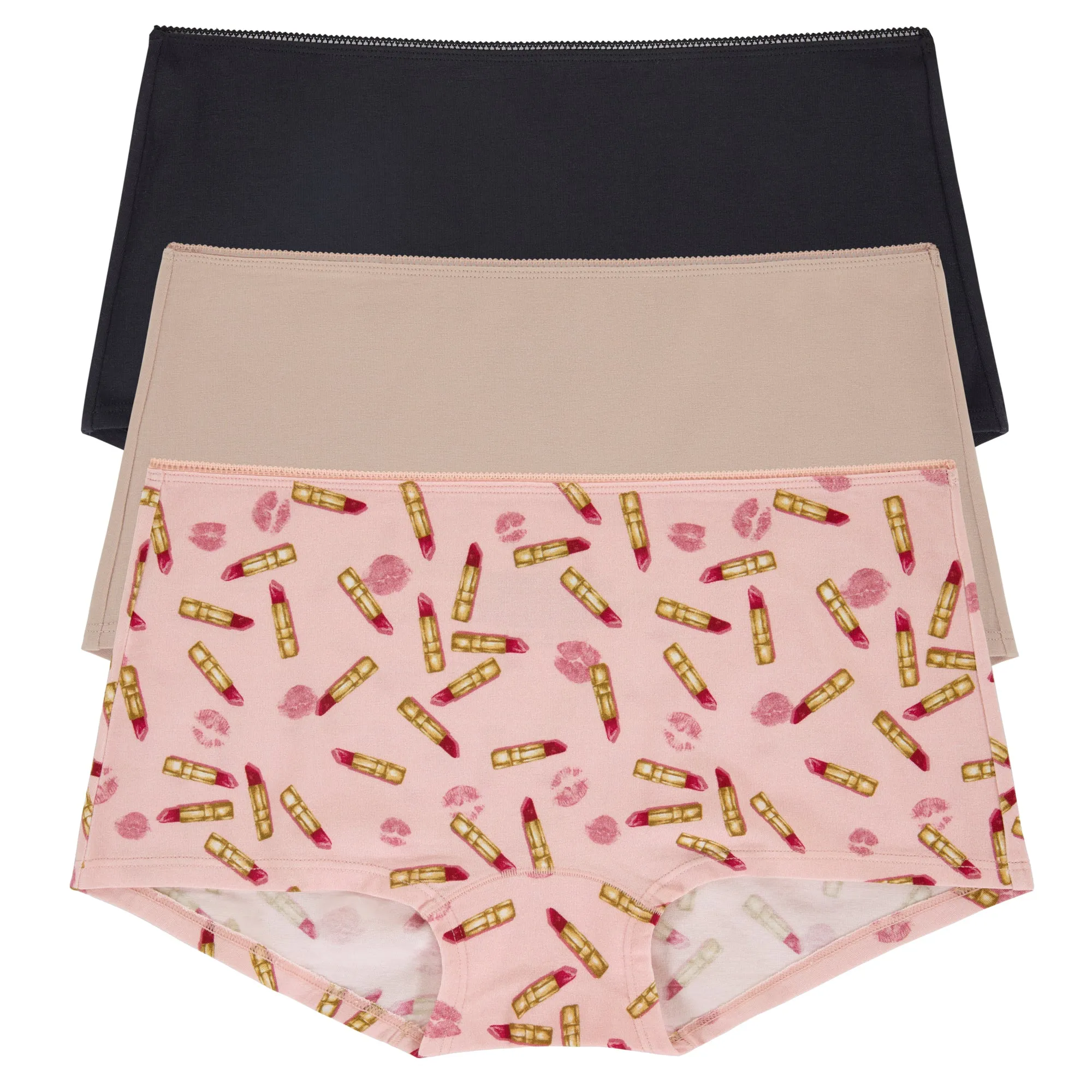 Stretch Jersey Boyshort Underwear 3 Pack-Black Nude Hot Lips sold by BedHead