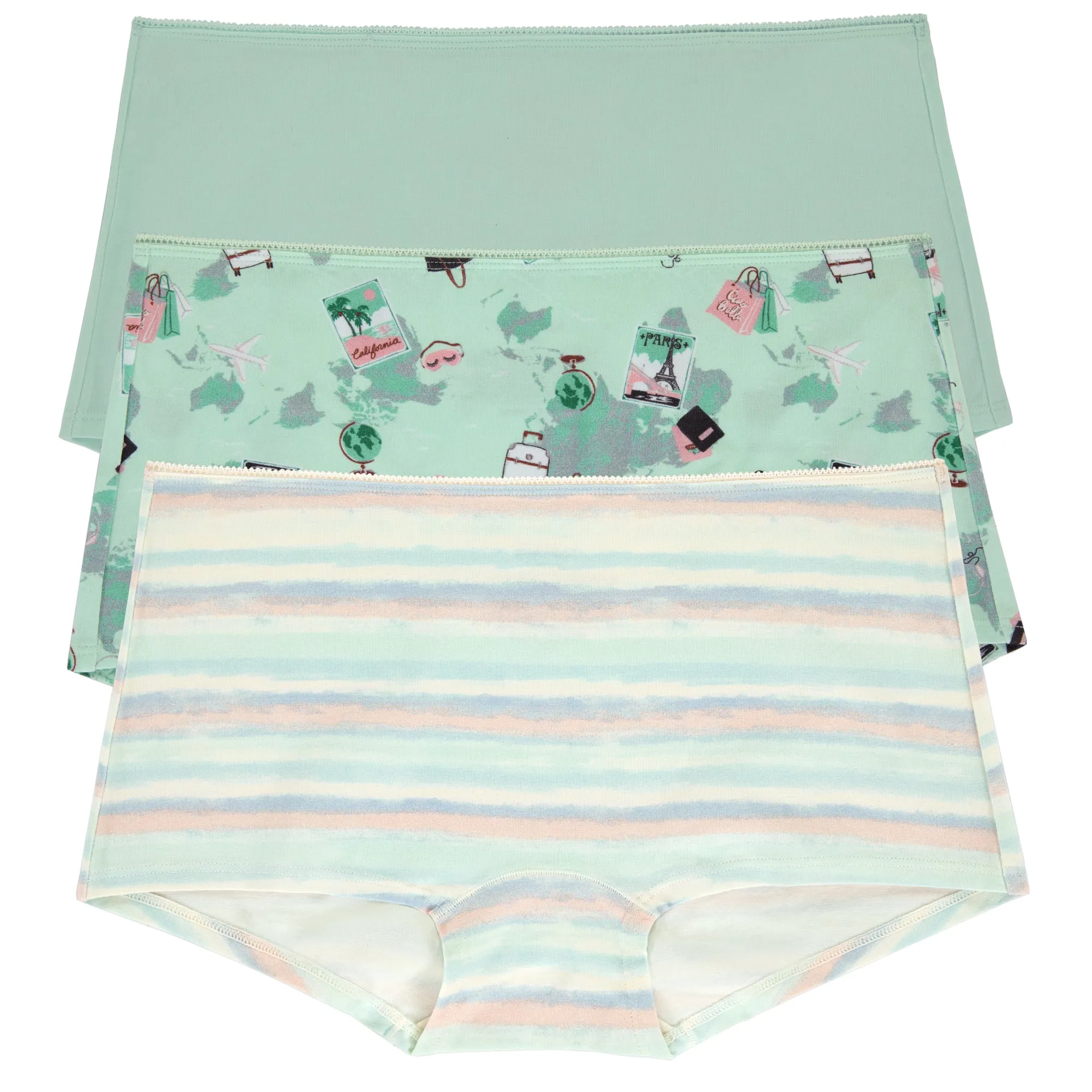 Stretch Jersey Boyshort Underwear 3 Pack-Soothing Sea Pack Your Bags Rainbow Stripe sold by BedHead