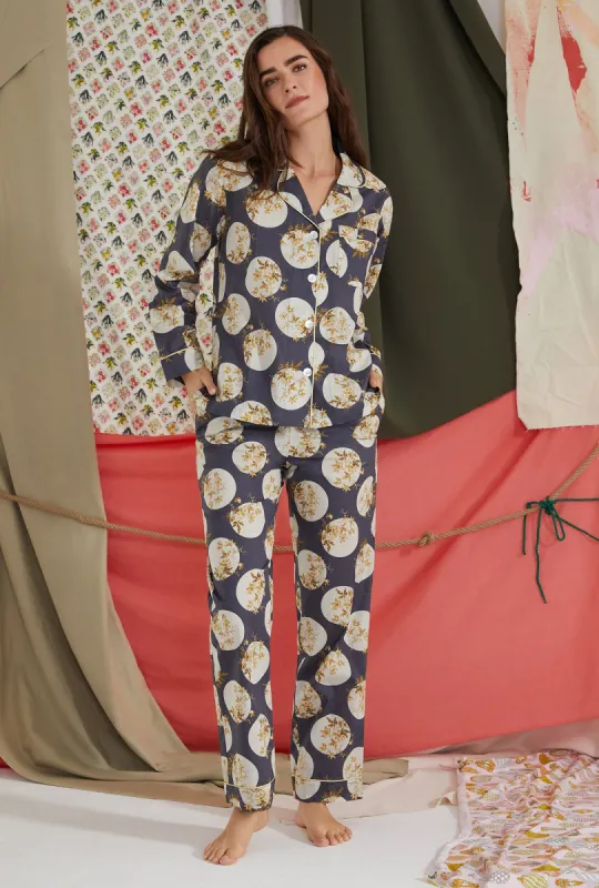 Charcoal Posey Long Sleeve Classic Woven Tana Lawn® PJ Set Made with Liberty Fabrics sold by BedHead