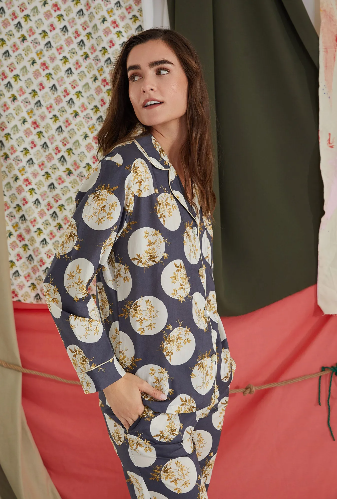 Charcoal Posey Long Sleeve Classic Woven Tana Lawn® PJ Set Made with Liberty Fabrics sold by BedHead product image thumbnail 4