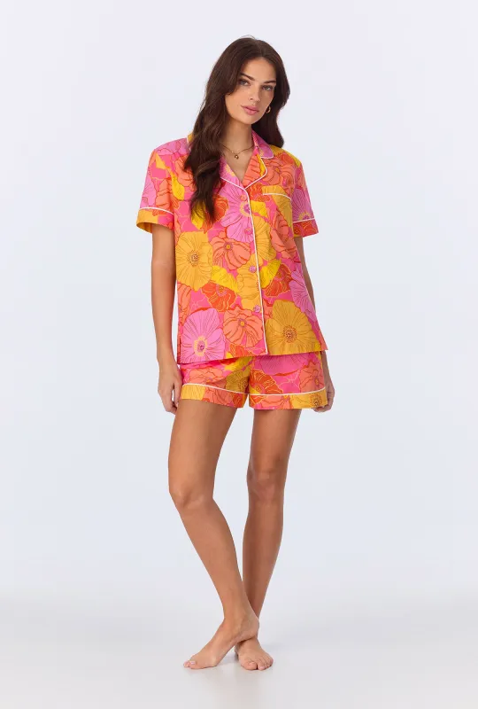 Sunkissed Poppies Short Sleeve Classic  Shorty Woven Cotton Poplin PJ Set sold by BedHead