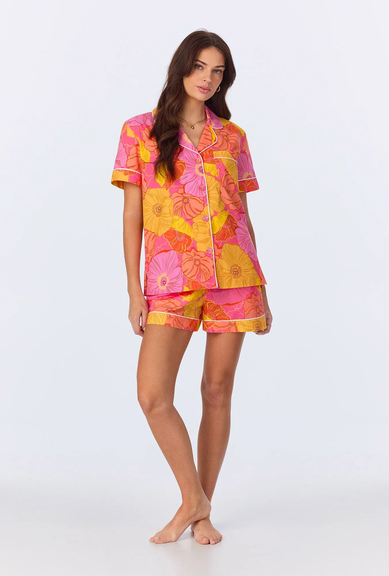 Sunkissed Poppies Short Sleeve Classic Shorty Woven Cotton Poplin PJ Set sold by BedHead
