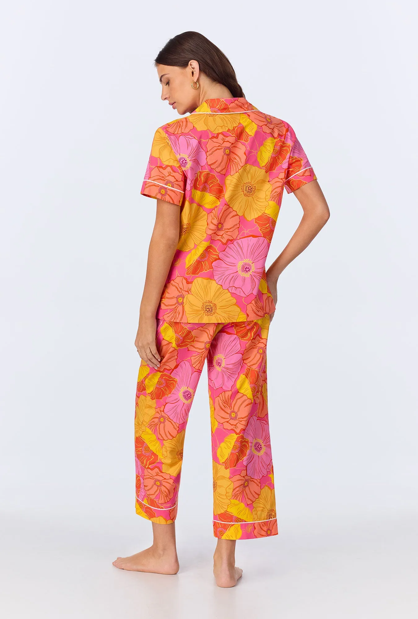 Sunkissed Poppies Short Sleeve Classic Woven Cotton Poplin Cropped PJ Set sold by BedHead product image thumbnail 3