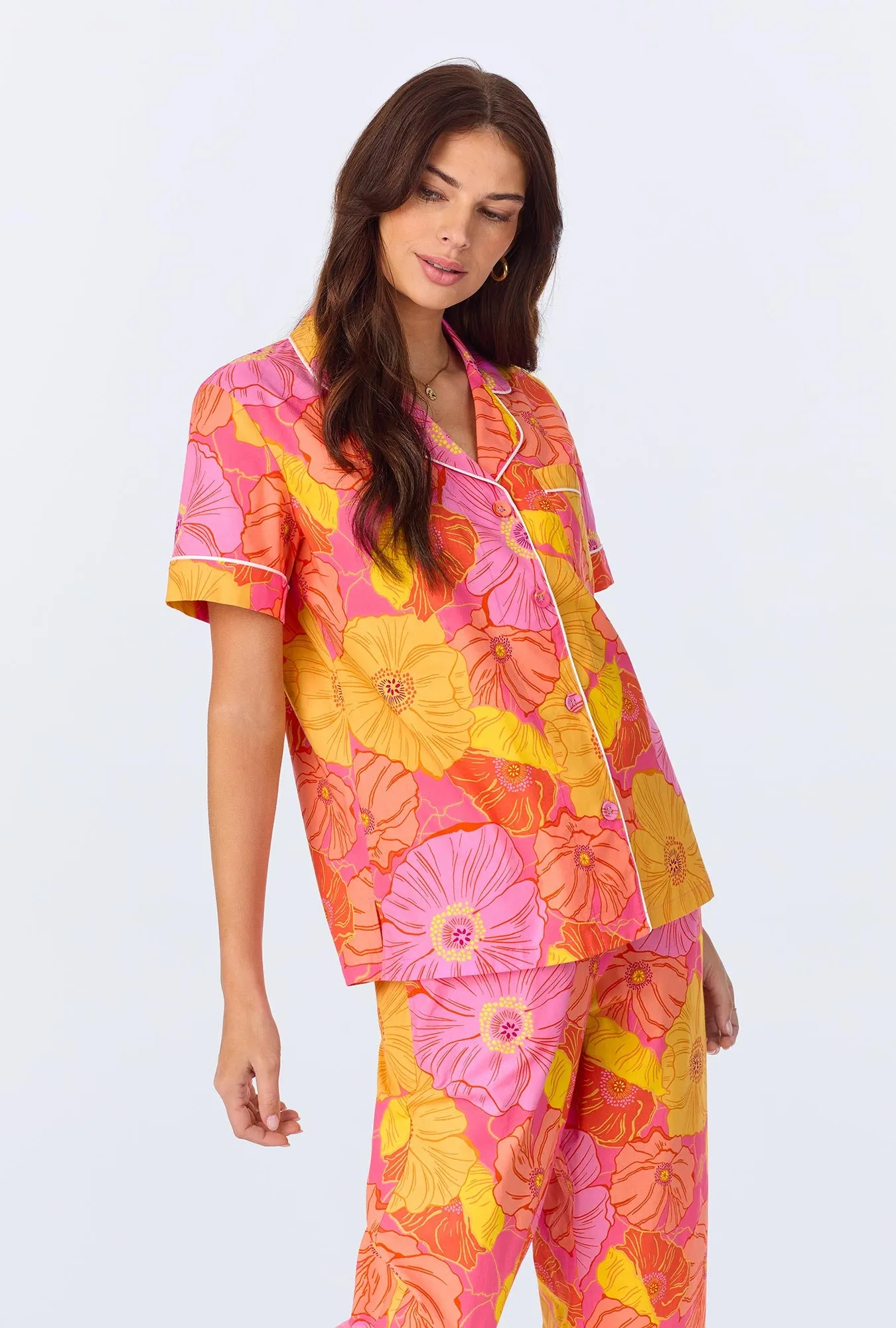 Sunkissed Poppies Short Sleeve Classic Woven Cotton Poplin Cropped PJ Set sold by BedHead product image thumbnail 4