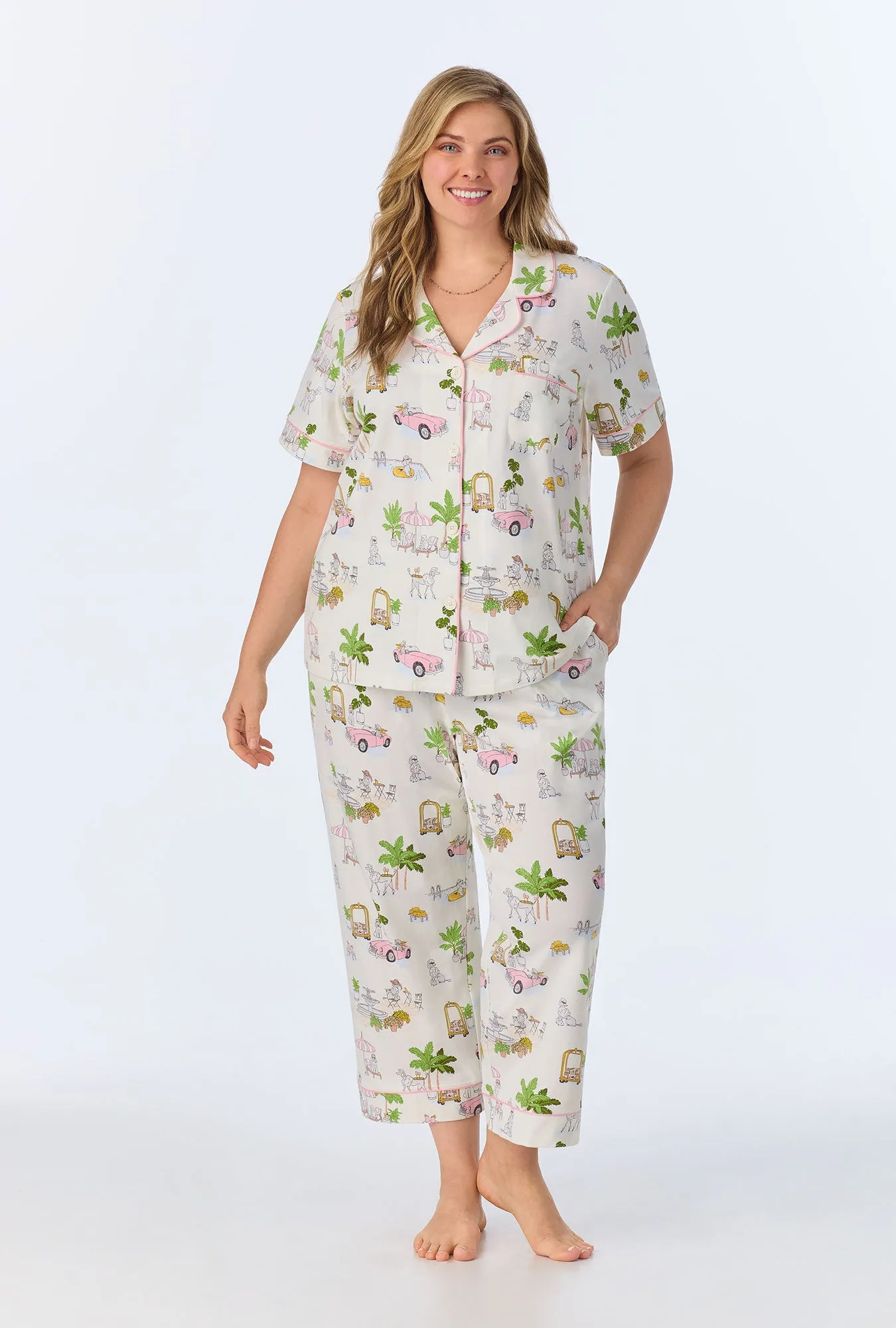 Poolside Poodles Short Sleeve Classic Stretch Jersey Cropped PJ Set sold by BedHead product image thumbnail 4