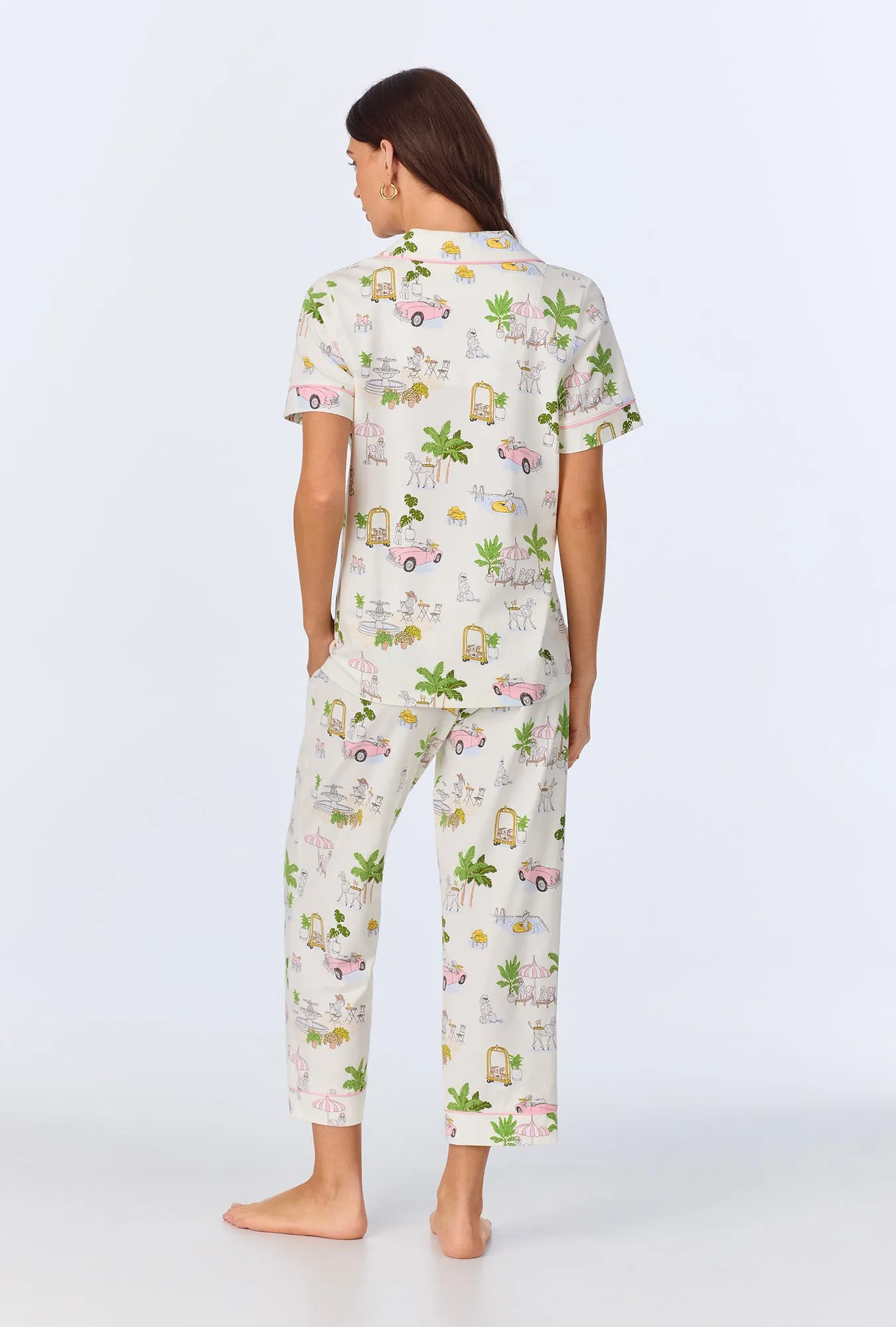 Poolside Poodles Short Sleeve Classic Stretch Jersey Cropped PJ Set sold by BedHead product image thumbnail 3
