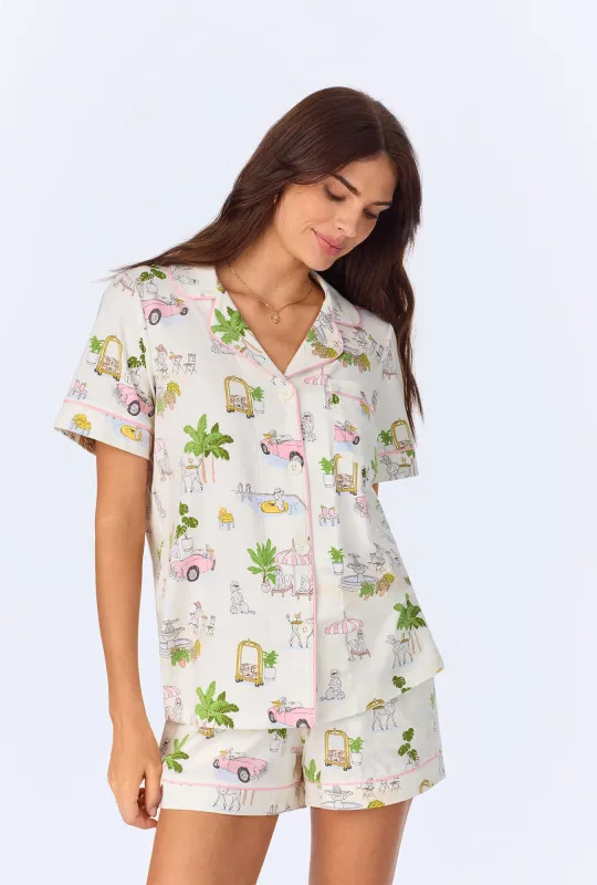 Poolside Poodles Short Sleeve Classic Shorty Stretch Jersey PJ Set sold by BedHead