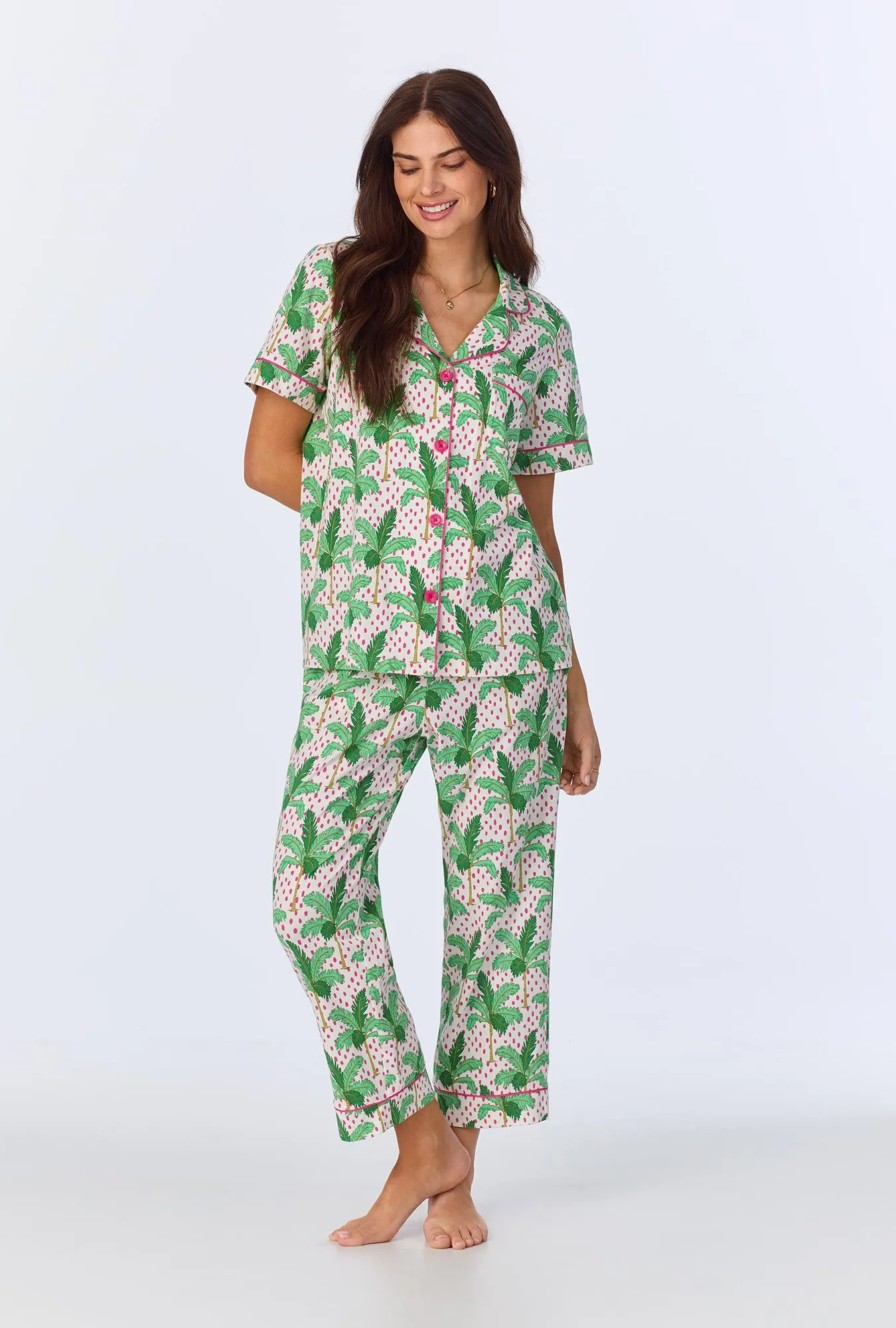 Palm Point Short Sleeve Classic Stretch Jersey Cropped PJ Set sold by BedHead
