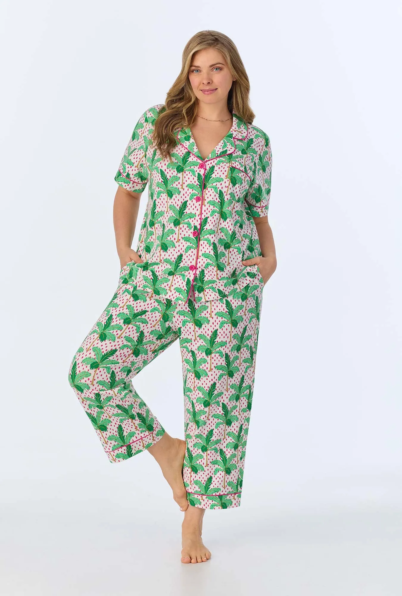 Palm Point Short Sleeve Classic Stretch Jersey Cropped PJ Set sold by BedHead product image thumbnail 5