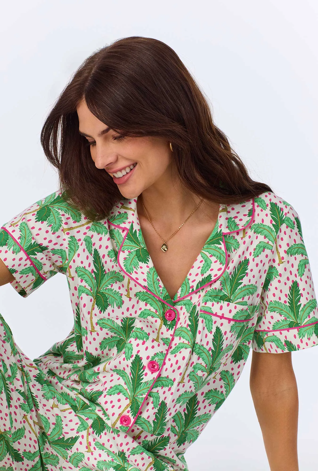 Palm Point Short Sleeve Classic Stretch Jersey Cropped PJ Set sold by BedHead product image thumbnail 4