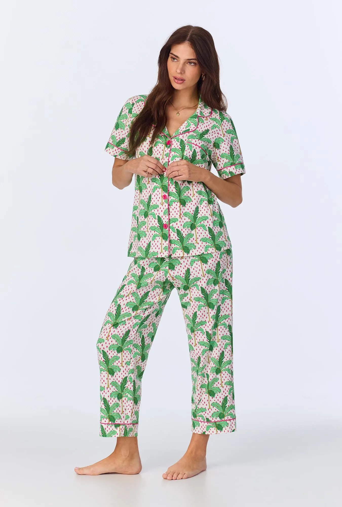 Palm Point Short Sleeve Classic Stretch Jersey Cropped PJ Set sold by BedHead product image thumbnail 2