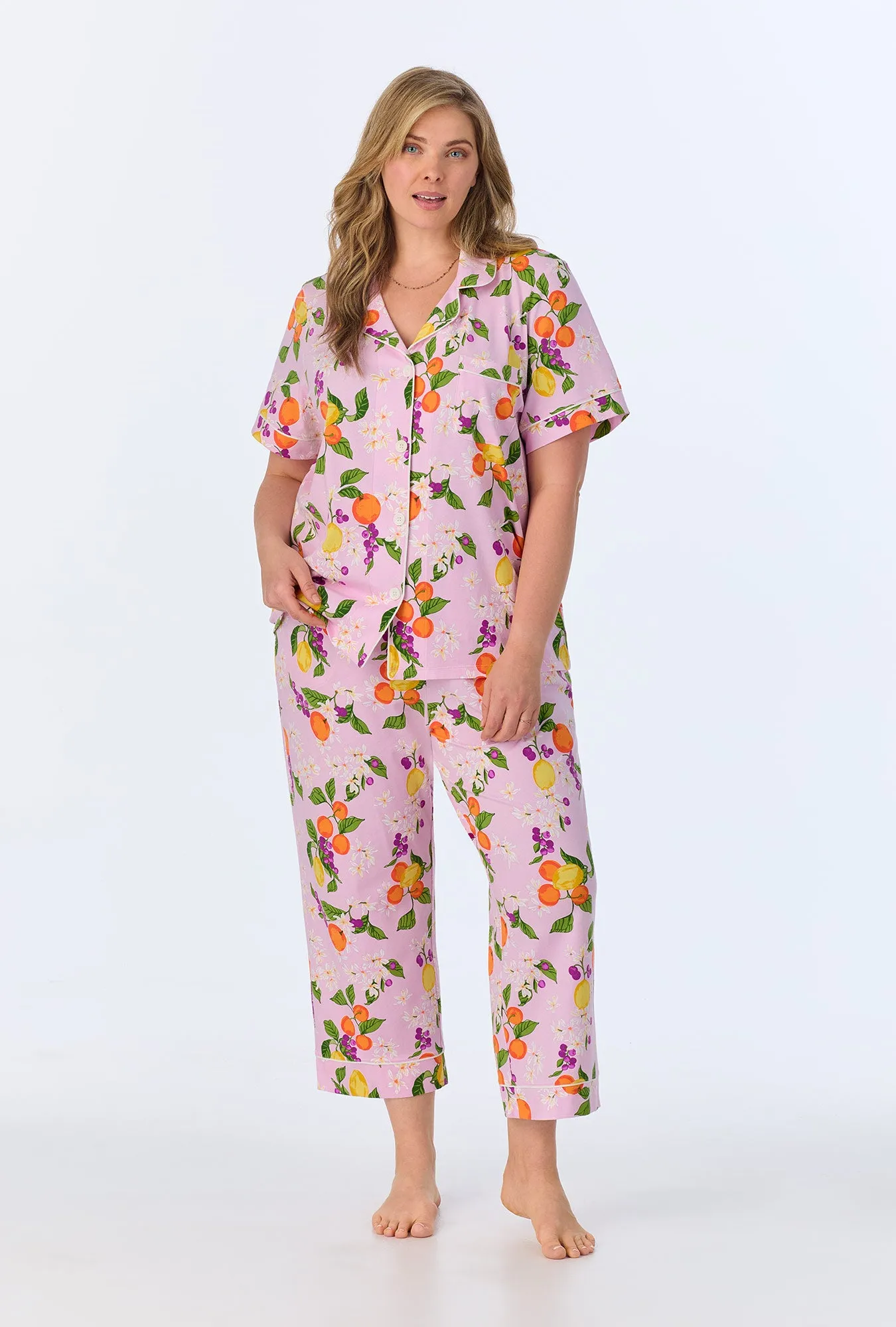 Citrus Blossom Short Sleeve Classic Stretch Jersey Cropped PJ Set sold by BedHead product image thumbnail 5