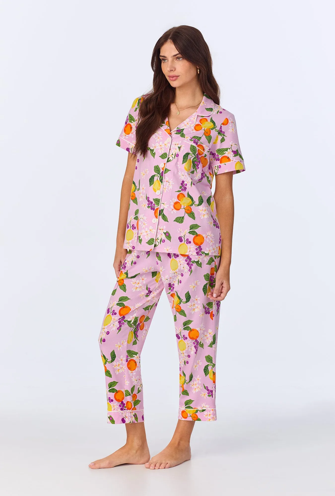 Citrus Blossom Short Sleeve Classic Stretch Jersey Cropped PJ Set sold by BedHead product image thumbnail 3