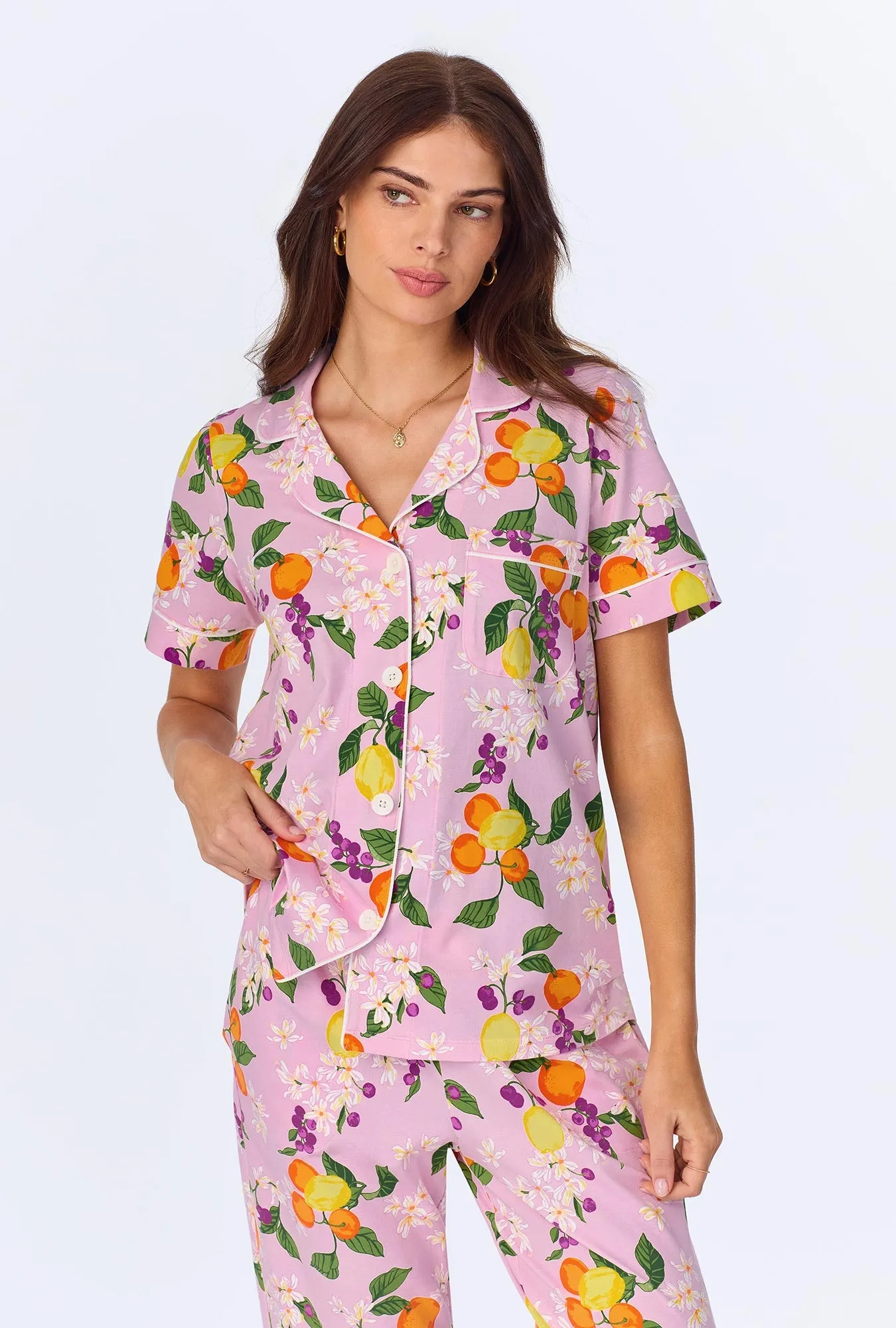 Citrus Blossom Short Sleeve Classic Stretch Jersey Cropped PJ Set sold by BedHead