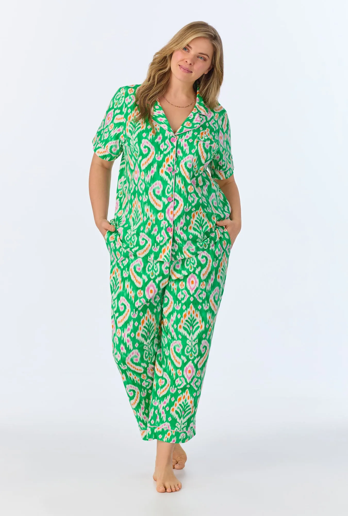 Beverly Ikat Short Sleeve Classic Stretch Jersey Cropped PJ Set sold by BedHead product image thumbnail 4