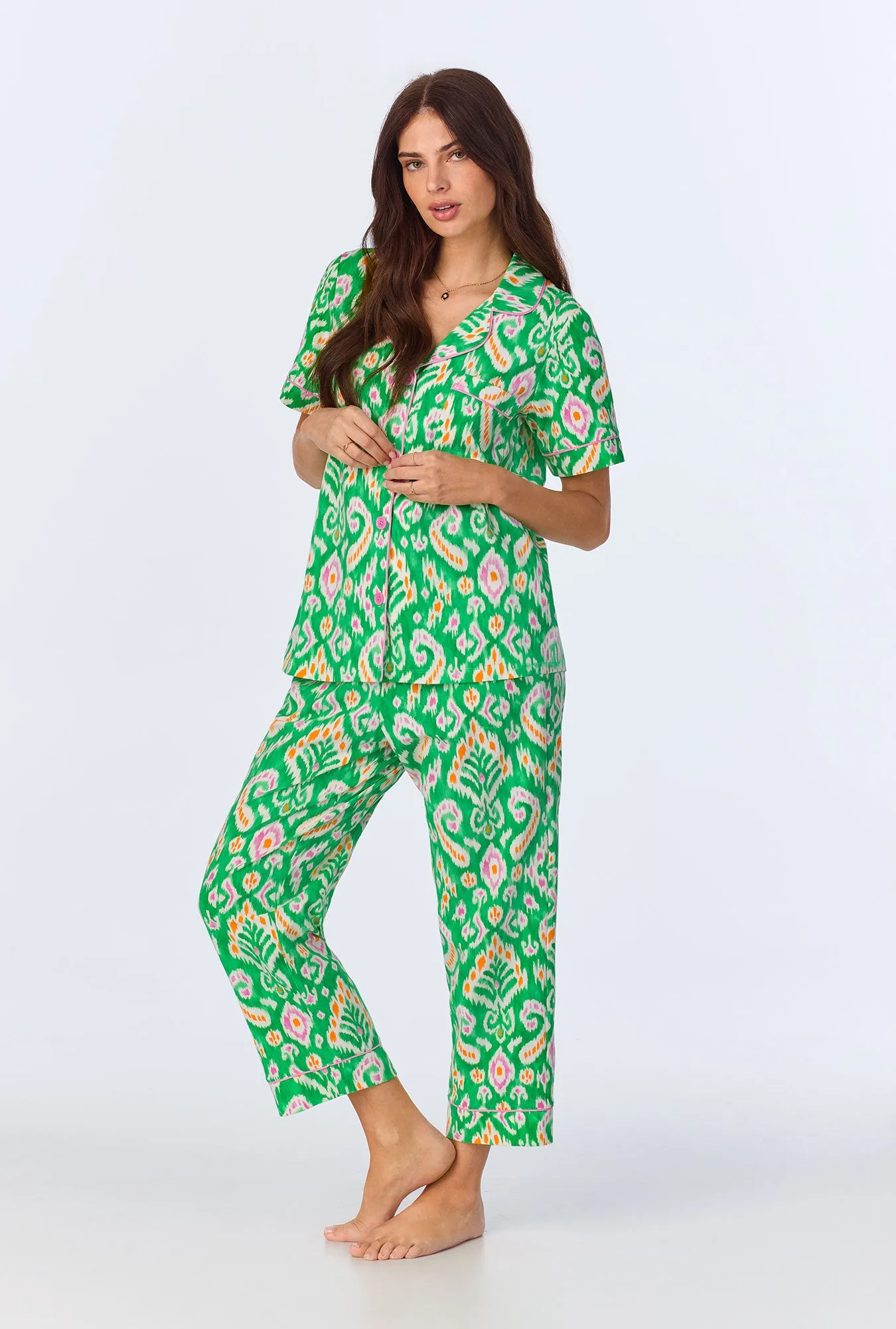 Beverly Ikat Short Sleeve Classic Stretch Jersey Cropped PJ Set sold by BedHead product image thumbnail 2