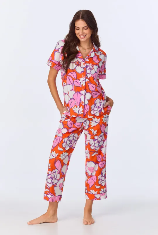 BedHead x Trina Turk Gardenia Short Sleeve Classic Woven Cotton Poplin Cropped PJ Set sold by BedHead