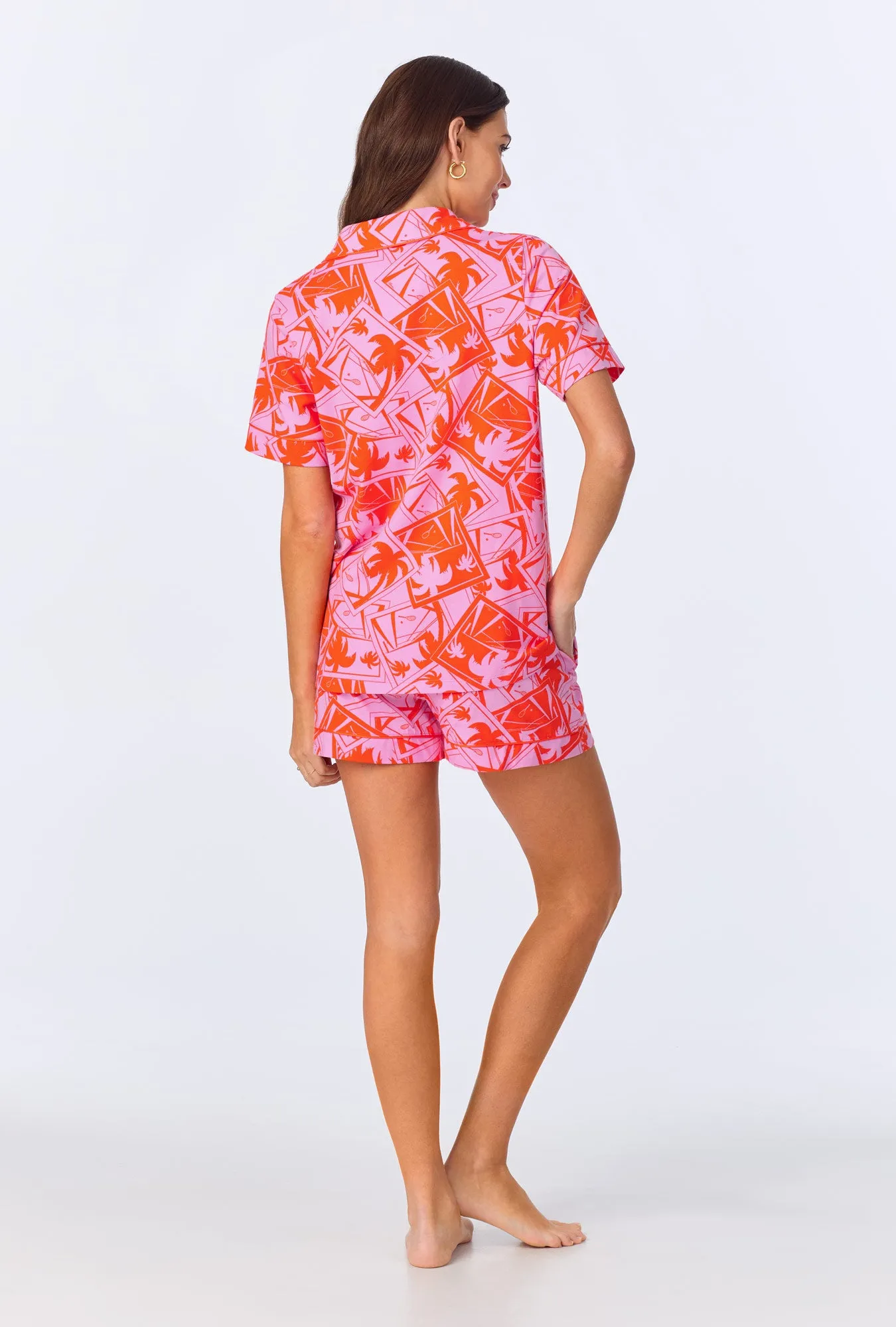 BedHead x Trina Turk Pink Tennis Court Sleeve Classic Shorty Stretch Jersey PJ Set sold by BedHead product image thumbnail 3