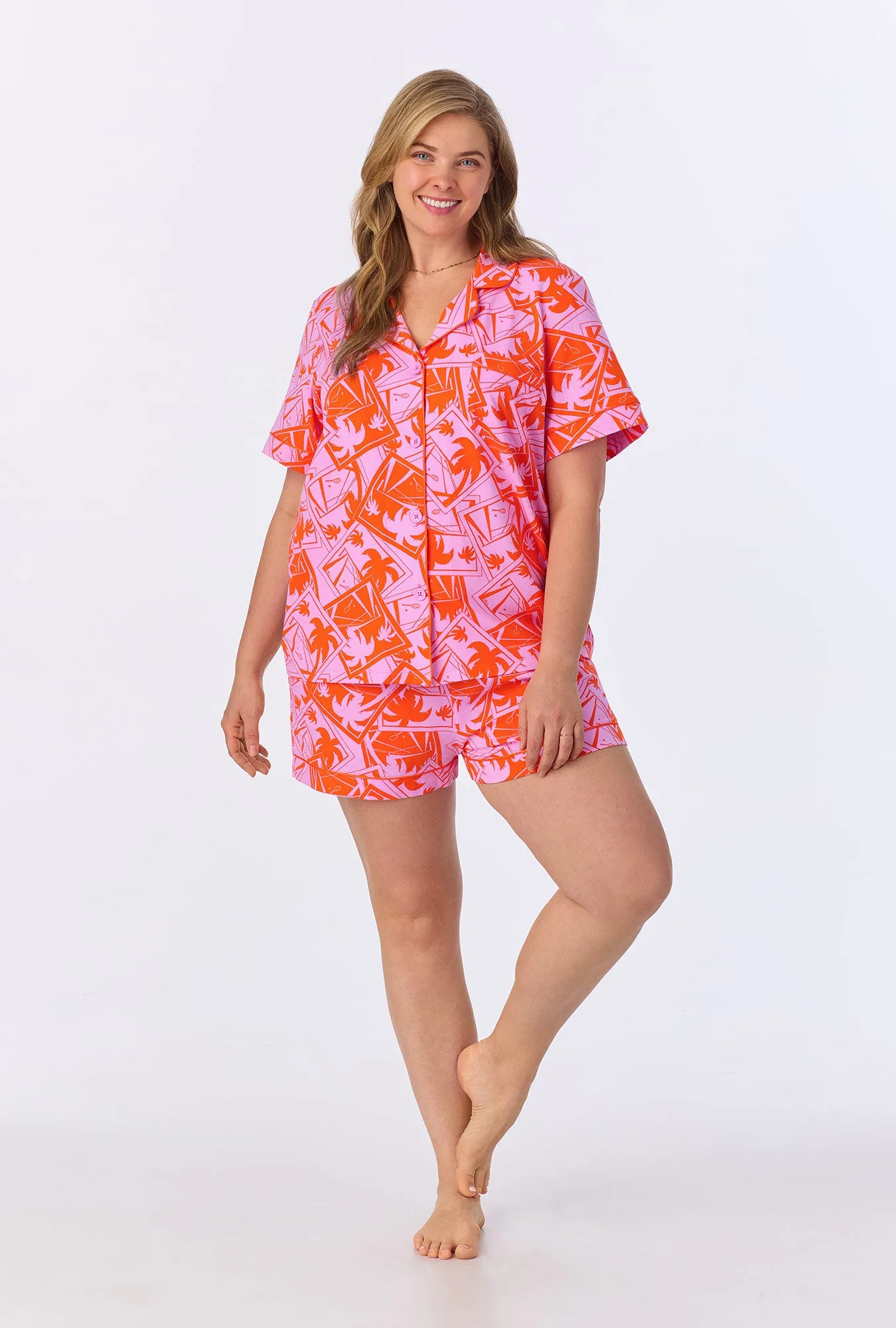 BedHead x Trina Turk Pink Tennis Court Sleeve Classic Shorty Stretch Jersey PJ Set sold by BedHead product image thumbnail 4