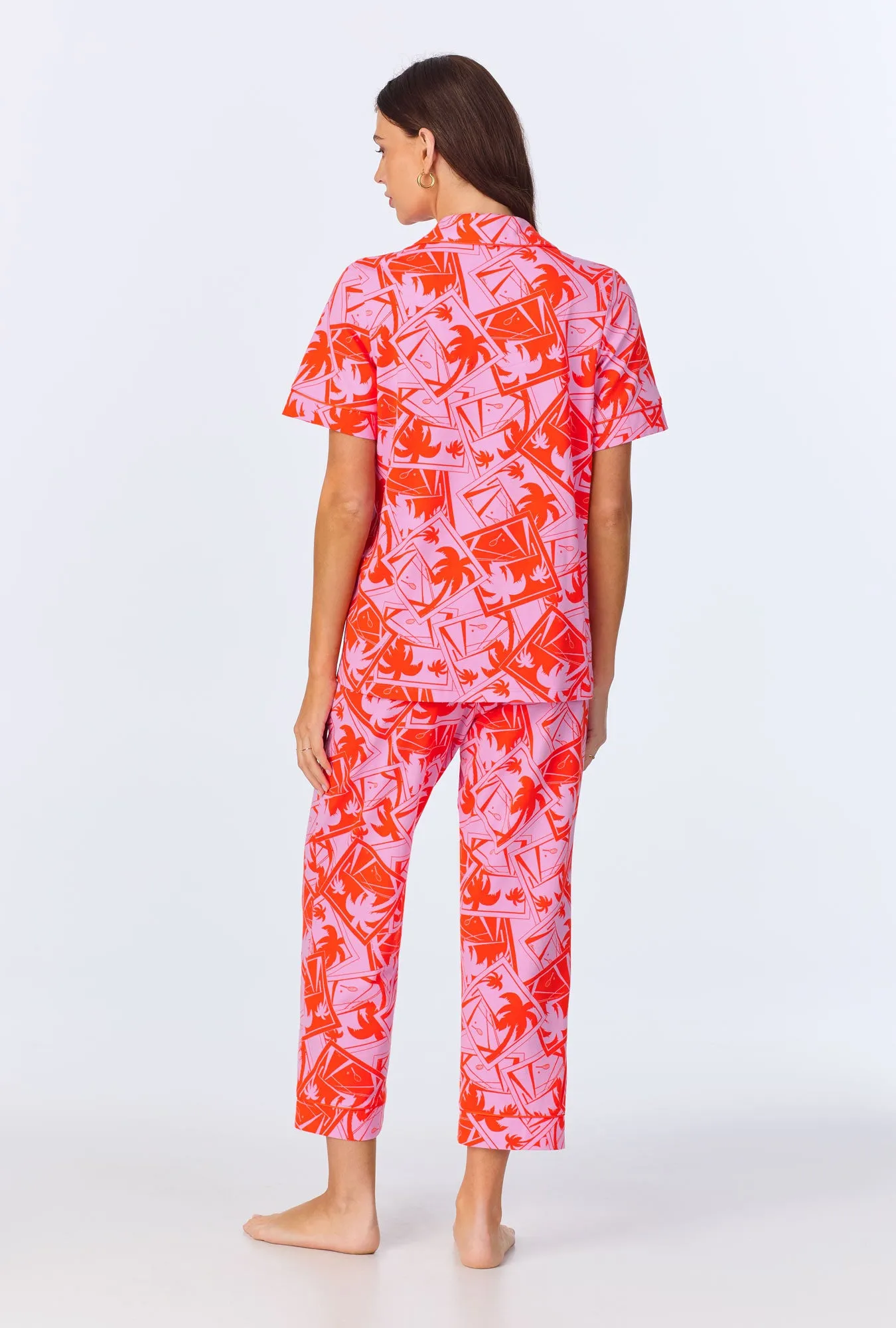 BedHead x Trina Turk Pink Tennis Court Short Sleeve Classic Stretch Jersey Cropped PJ Set sold by BedHead product image thumbnail 4