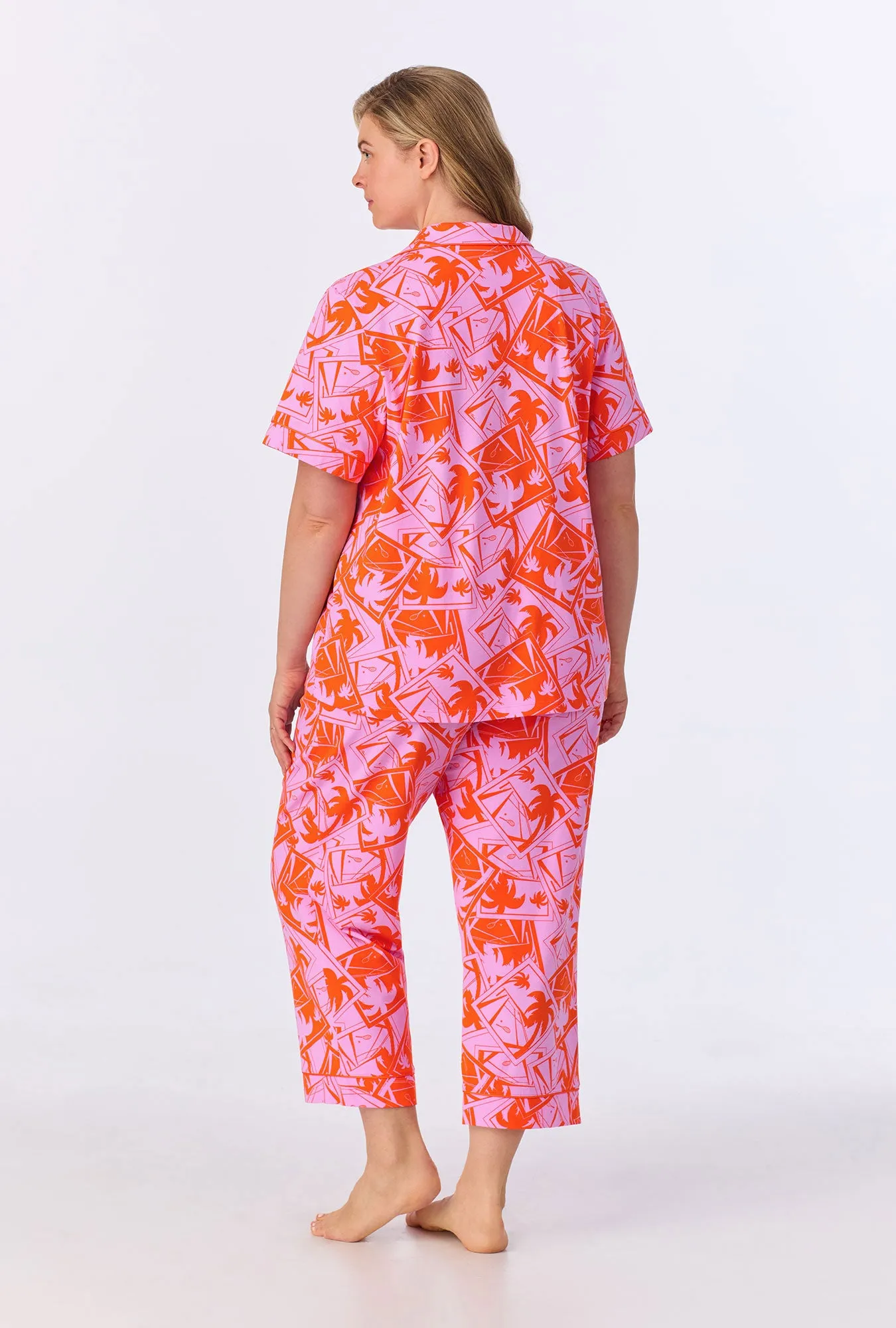 BedHead x Trina Turk Pink Tennis Court Short Sleeve Classic Stretch Jersey Cropped PJ Set sold by BedHead product image thumbnail 5