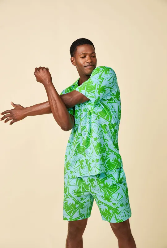 BedHead x Mr. Turk Blue Tennis Court Men's Short Sleeve Notch Stretch Jersey Short PJ Set sold by BedHead
