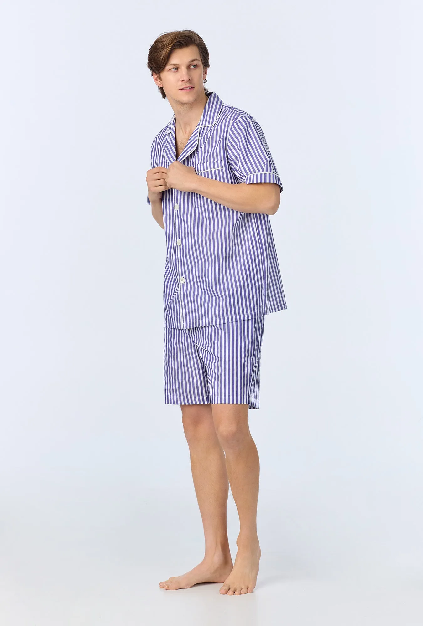 Navy 3D Stripe Men's Short Sleeve Notch Woven Cotton Sateen Boxer PJ Set sold by BedHead product image thumbnail 4