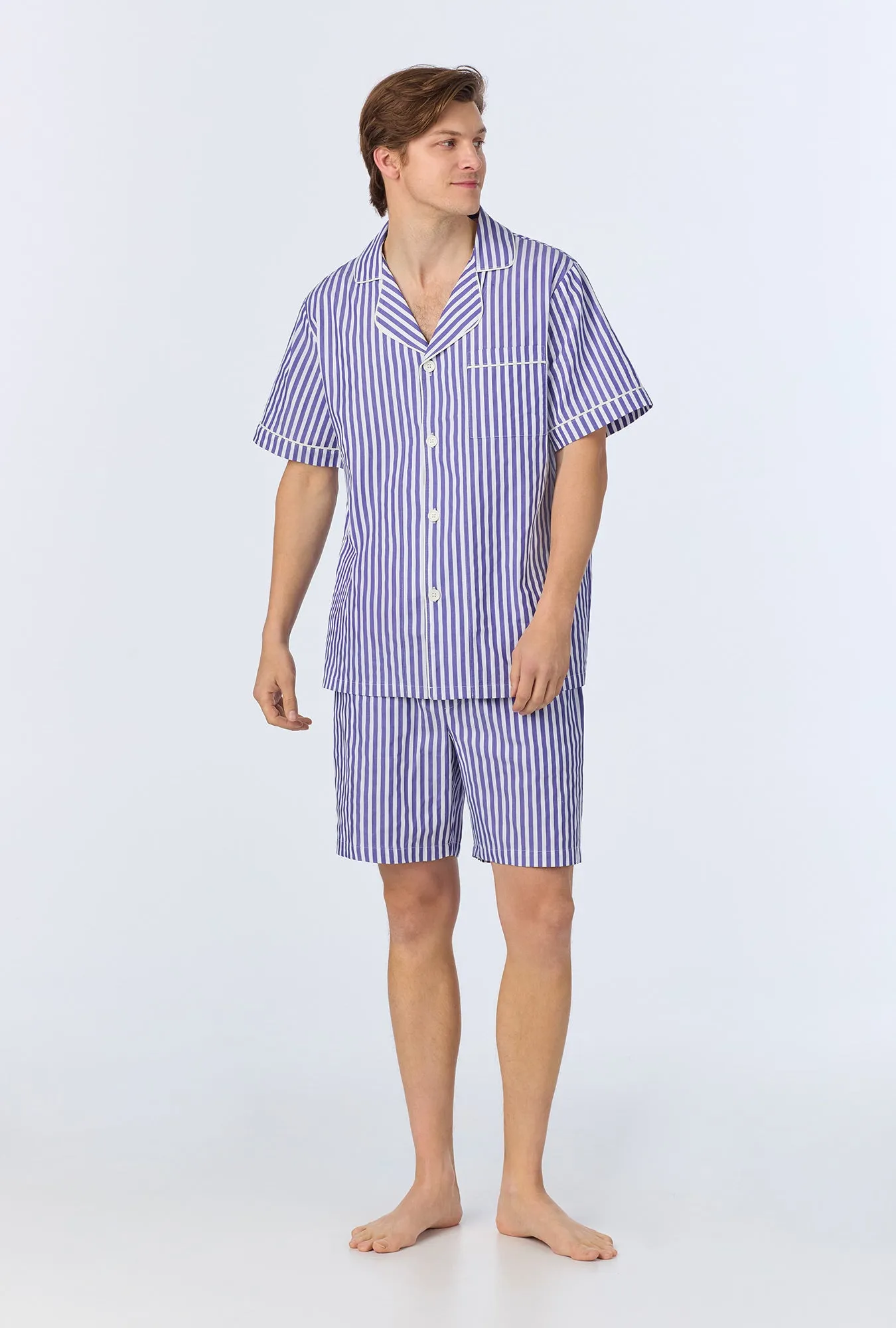 Navy 3D Stripe Men's Short Sleeve Notch Woven Cotton Sateen Boxer PJ Set sold by BedHead product image thumbnail 3
