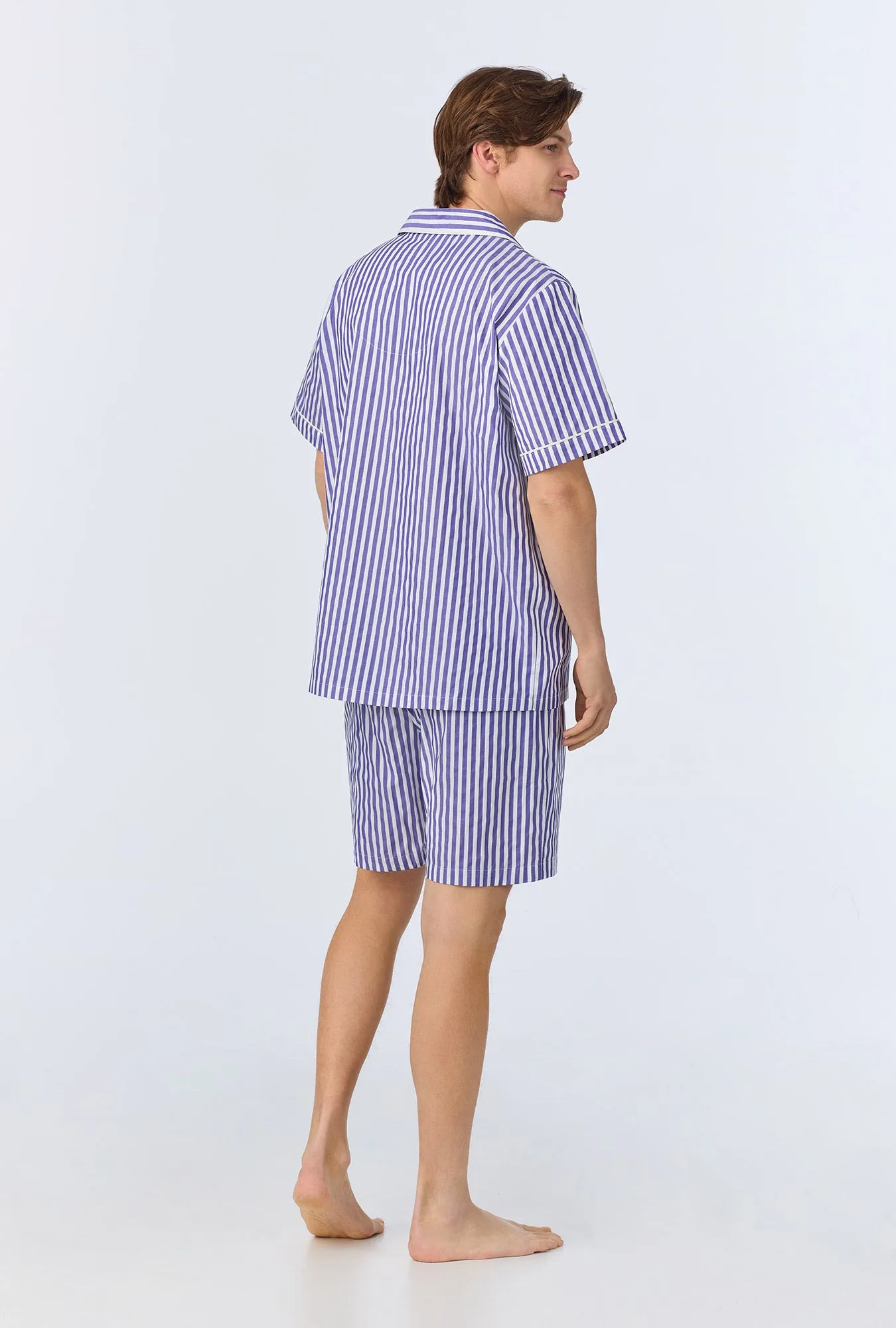 Navy 3D Stripe Men's Short Sleeve Notch Woven Cotton Sateen Boxer PJ Set sold by BedHead product image thumbnail 5